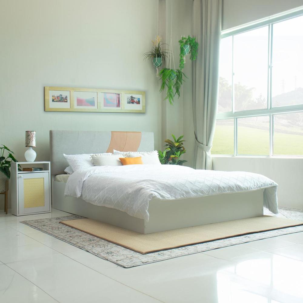 Ashtanga Engineered Wood Queen Size Bed In White Finish