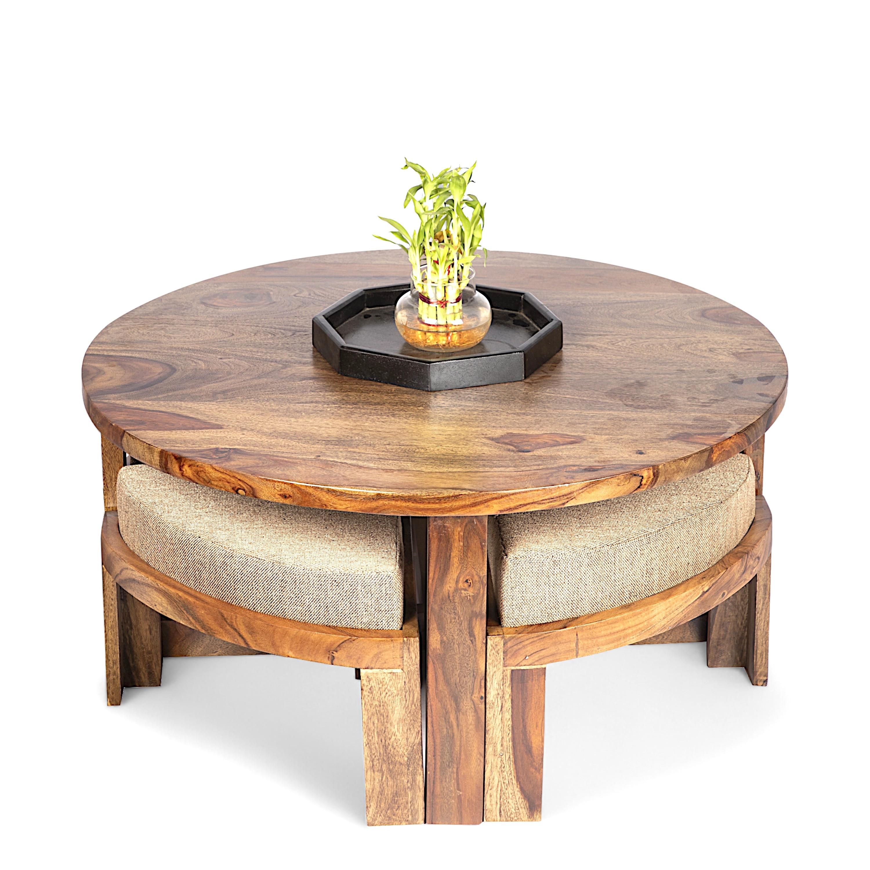 Nashville Sheesham Wood 4 Seater Coffee Table Set In Teak Finish