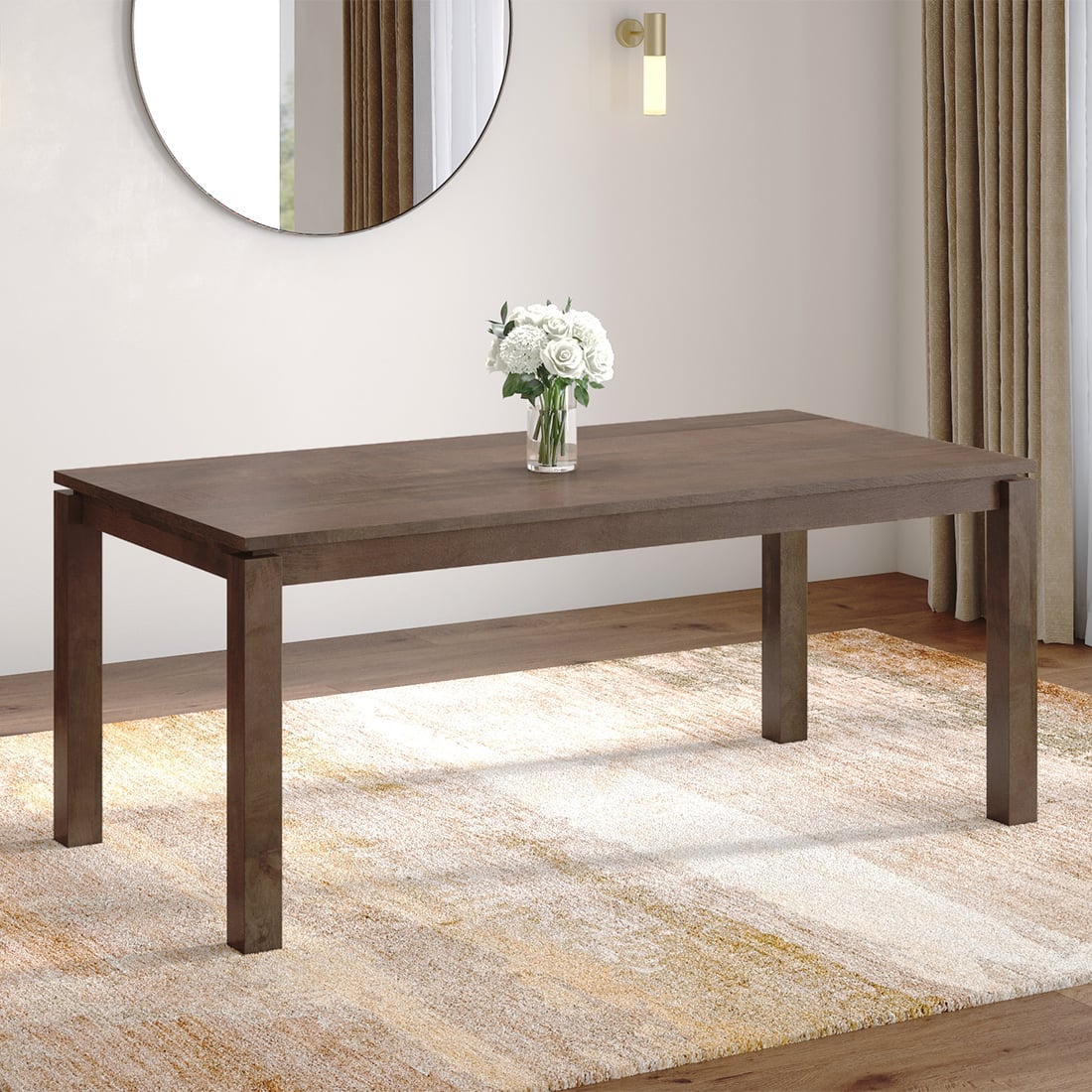 Atlas Solid Wood 6 Seater Storage Dining Table In Danish Walnut Finish - Urban Ladder