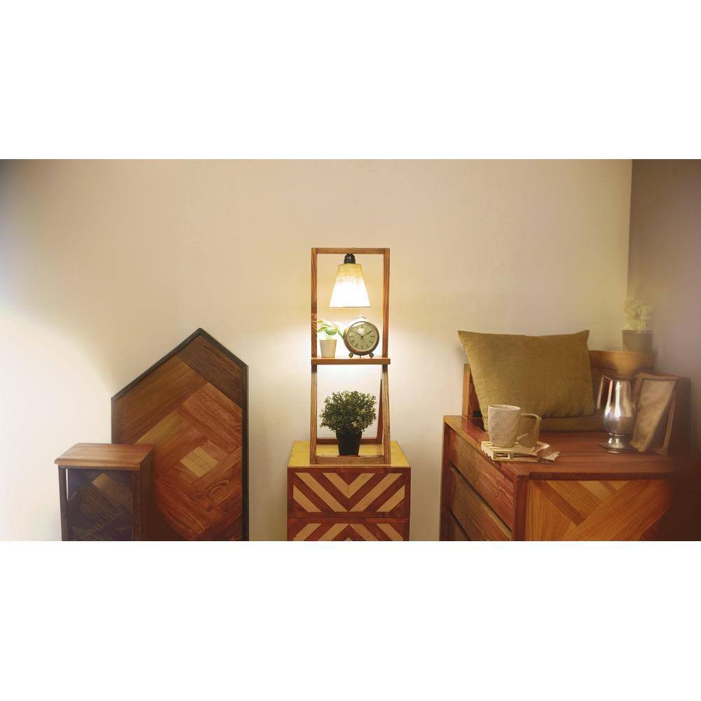 Euphoria Brown Wooden Table Lamp with Beige Fabric Lampshade