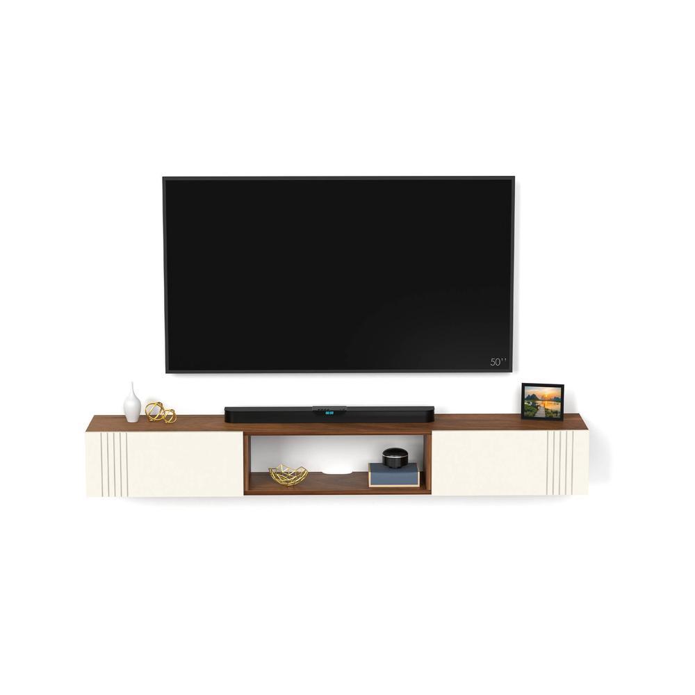 Darien Engineering Wood Wall Mount TV Entertainment Unit Set Top Box Stand/TV Cabinet with Shelves for Books & Decor Display Unit Bed Living Room Upto 60 Inches (Brown Maple & White)