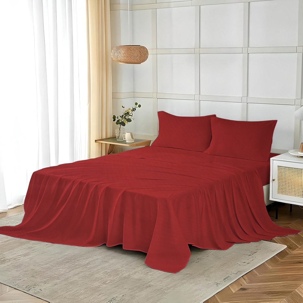 Aster Tomato Plain 400 TC Cotton Flat Super King Size Bedsheet with 2 Pillow Covers – Threads