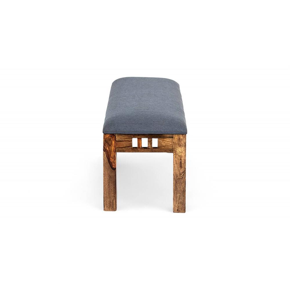 Milford Sheesham Wood Accent 3 Seater Bench In Anchor Grey Fabric
