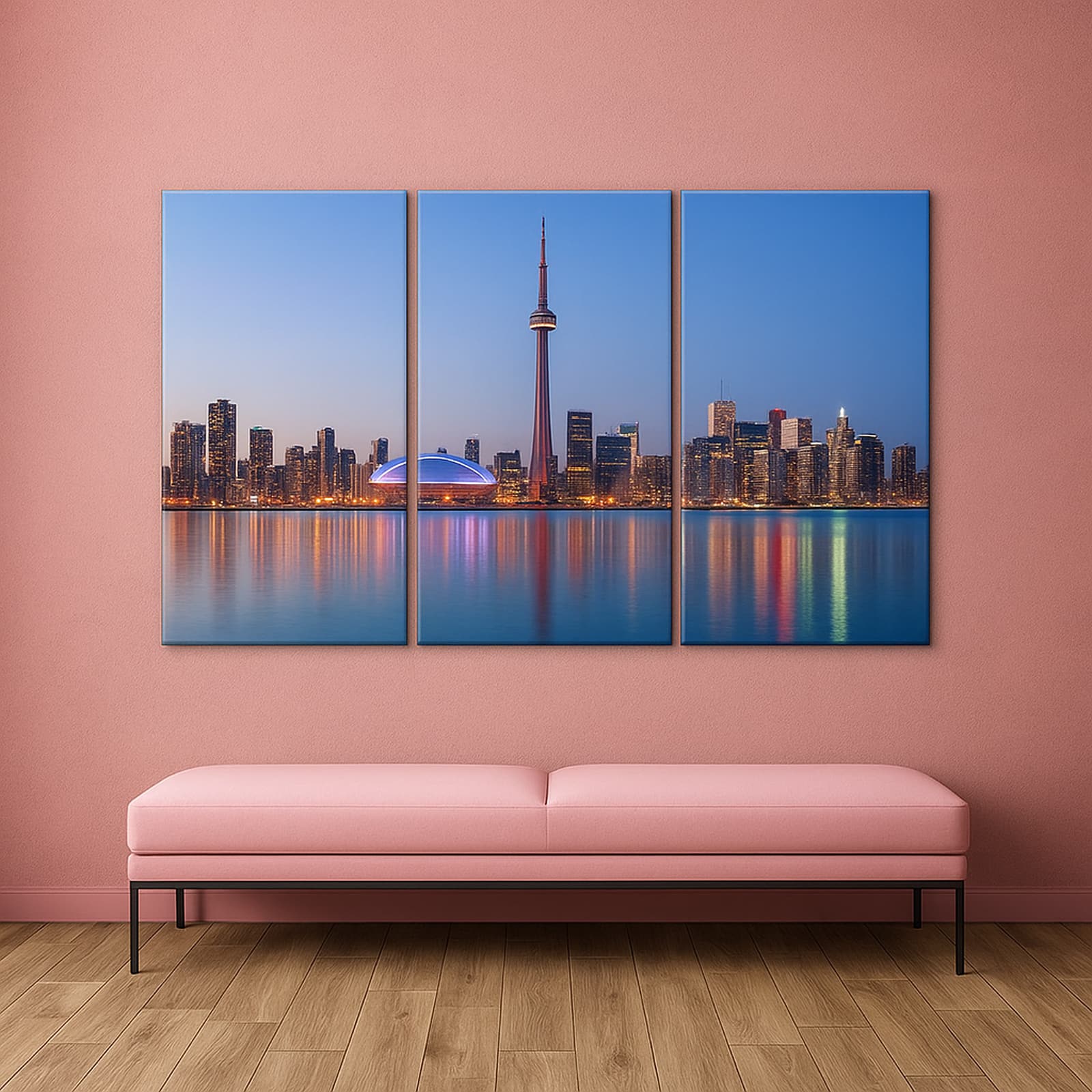 Truss Blue Pink Pieces Toronto Skyline Framed Canvas Canvas Wall Prints Set of 3 Multicolor Matte