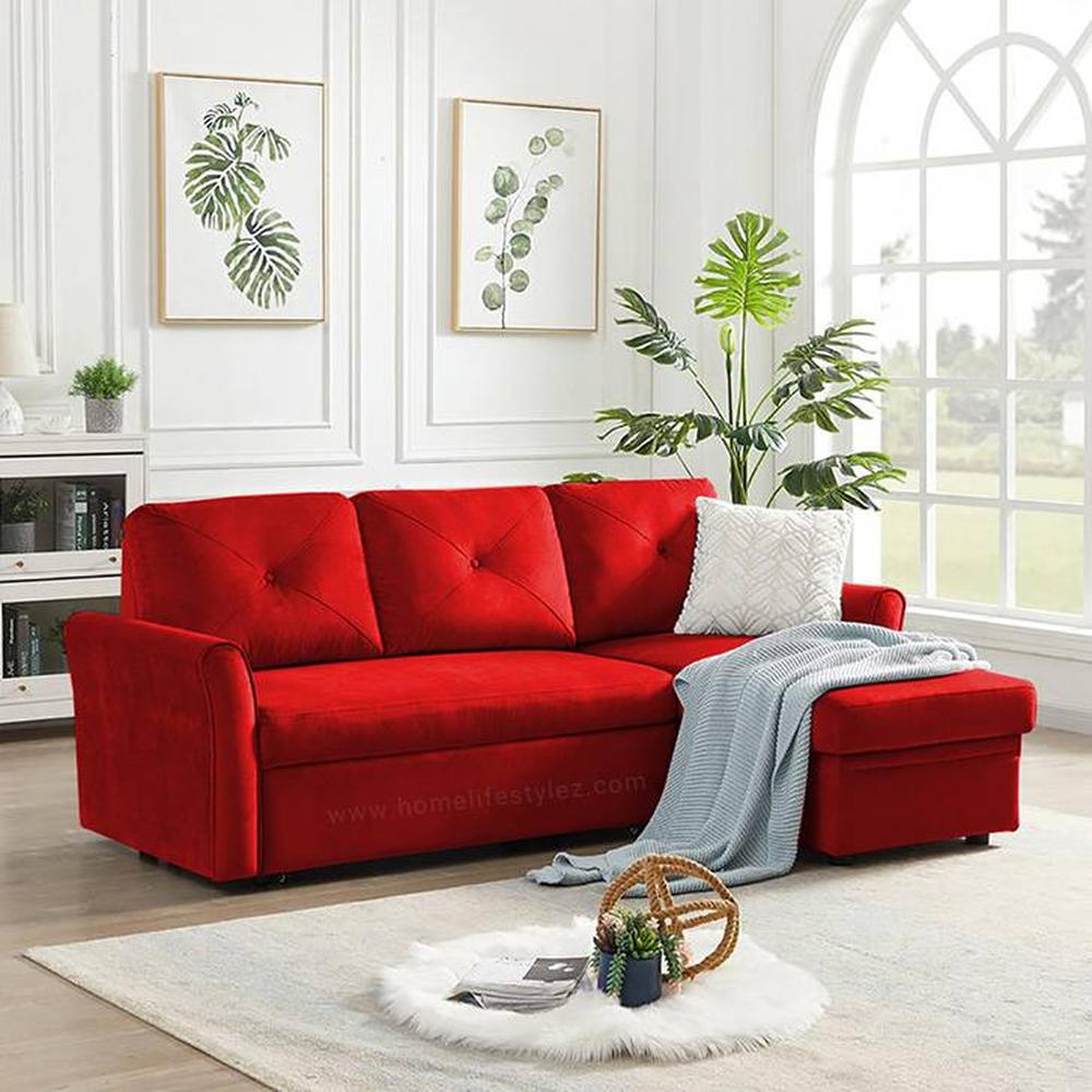 Scarlet Solid Wood Sofa cum Bed in Red