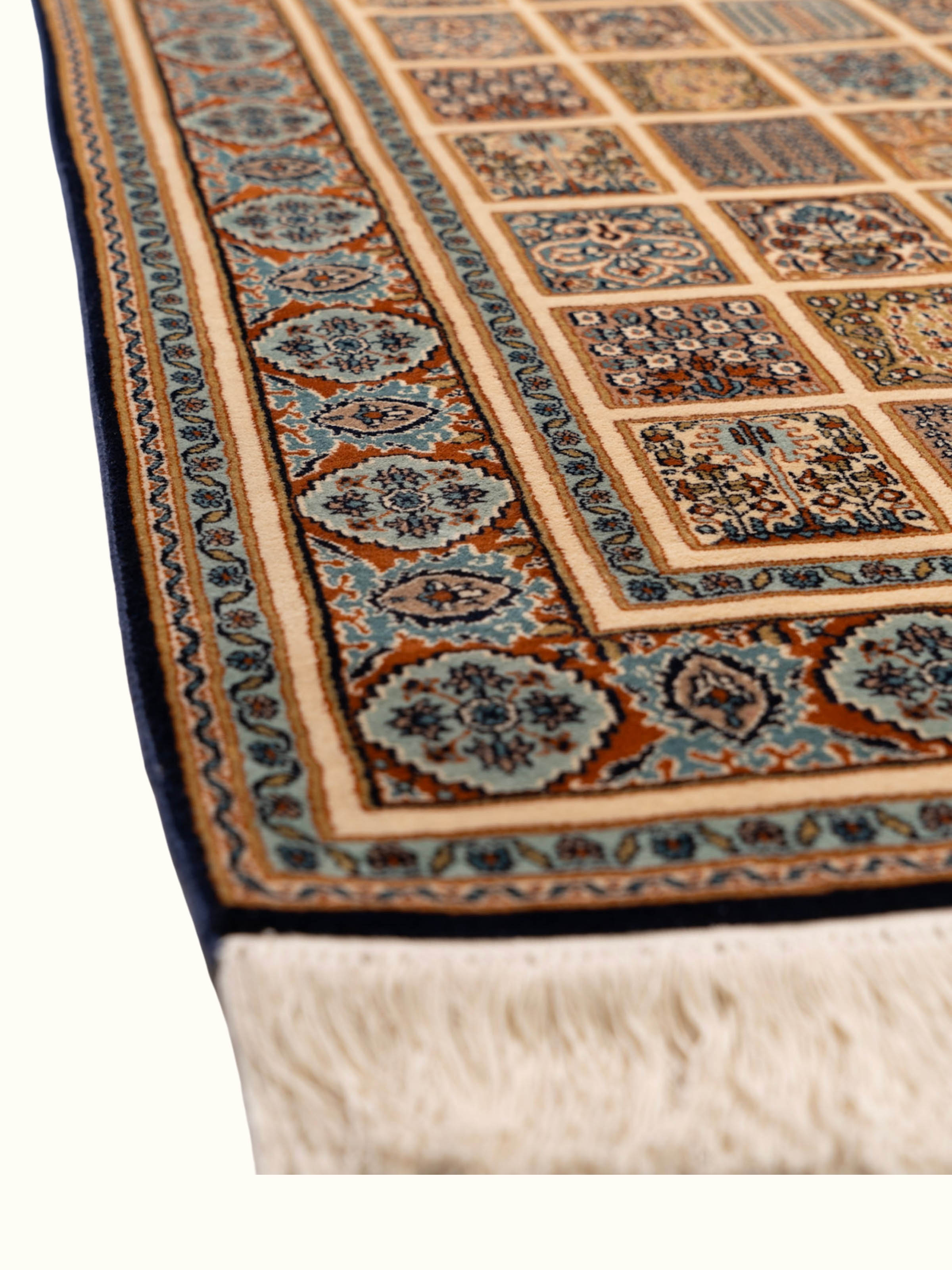 Traditional Persian Beige Dabdar Kashmir Silk Hand-Knotted Carpet