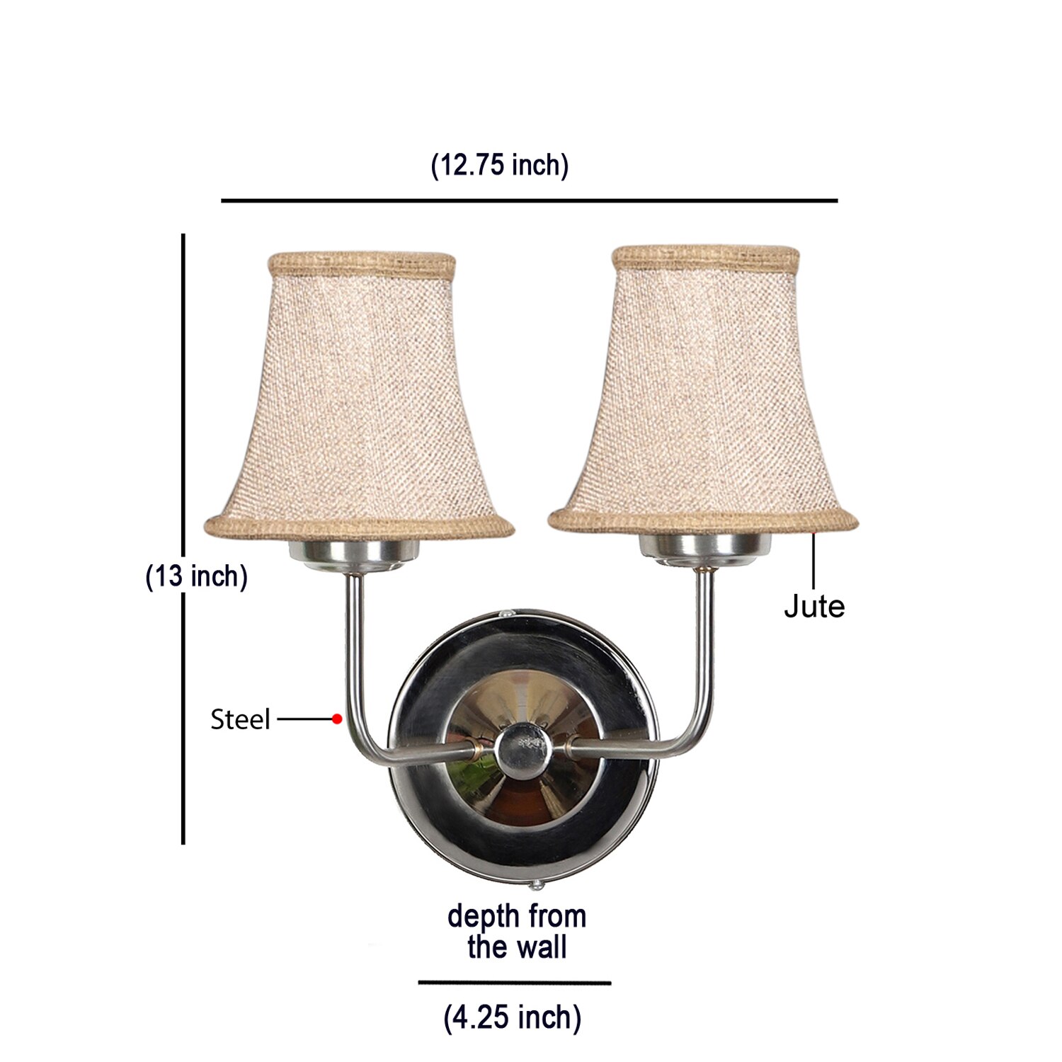 Devansh Dual Steel Metal  Wallmounted Lamp With Beige Jute  Shade