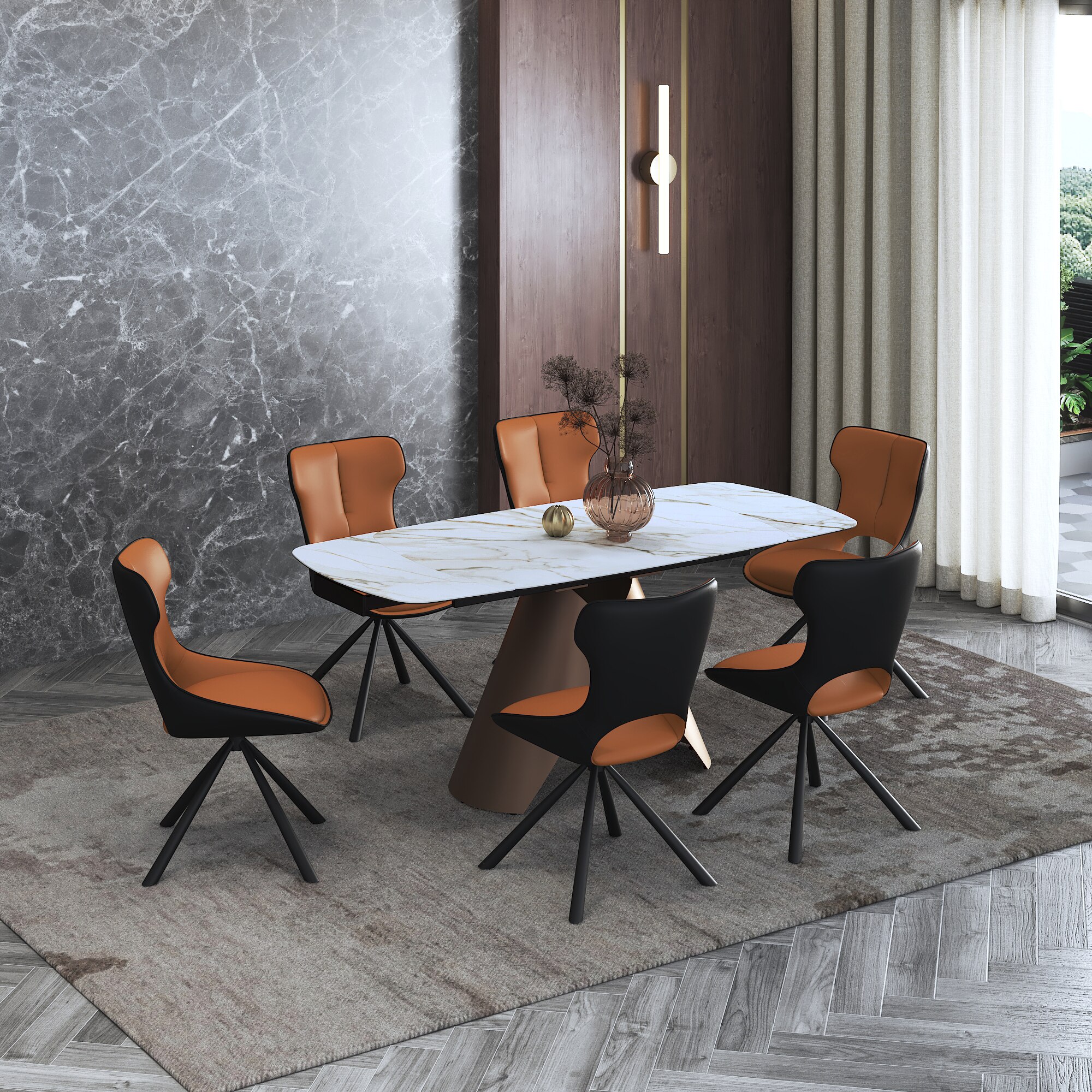 Aeris Ceramic 4 To 6 Seater Extendable Dining Table With Tulip Dining Chair