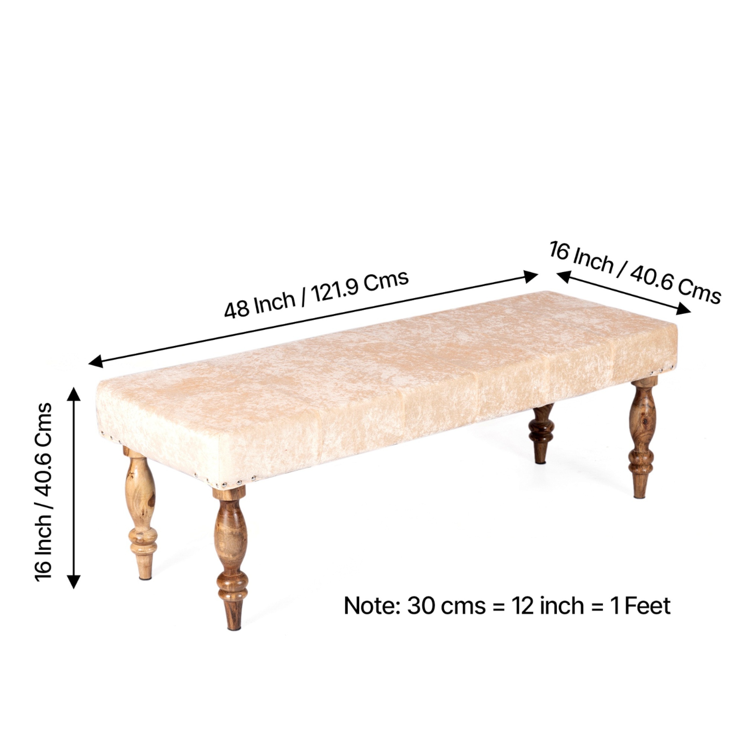 Cairo Soild Wood Bench In Velvet Cream Fabric