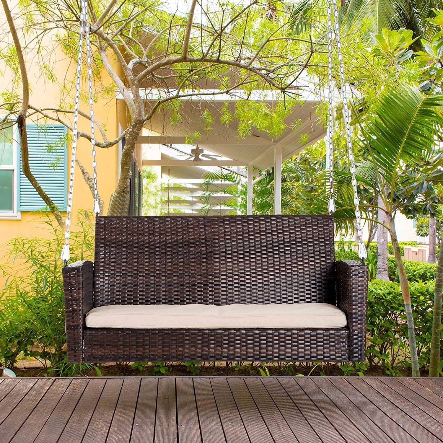 Carry Bird Wicker Patio Furniture Outdoor Balcony Swings In Brown And Beige Colour - Carrybird