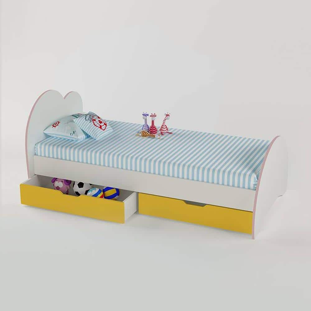 Cloud Tails Engineered Wood Drawer Storage Bed in Yellow Colour