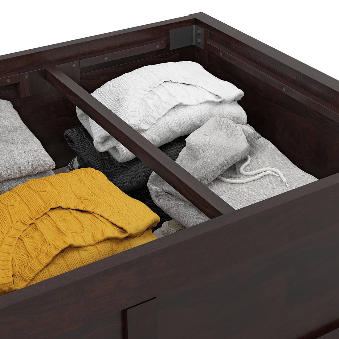 Harvey Diwan in Mahogany Finish with Yellow Fabric Colour