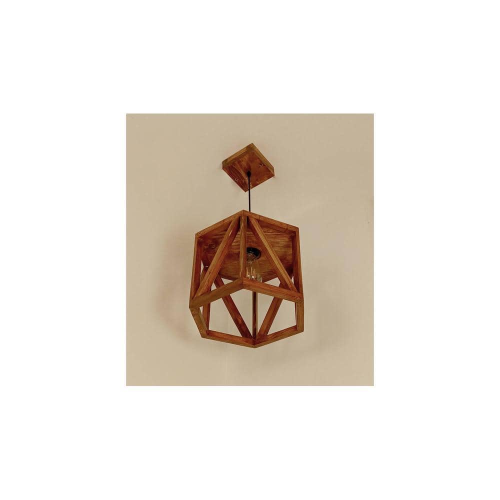 Symmetric Brown Solid Wood Single Hanging Light