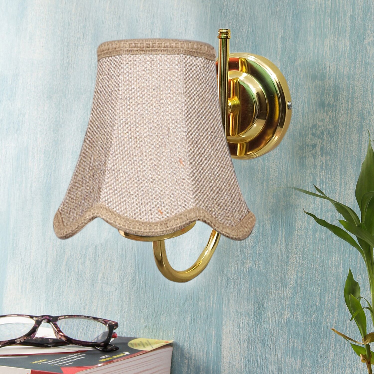 Devansh Gold Wall Mounted Lamp With Beige Jute Shade