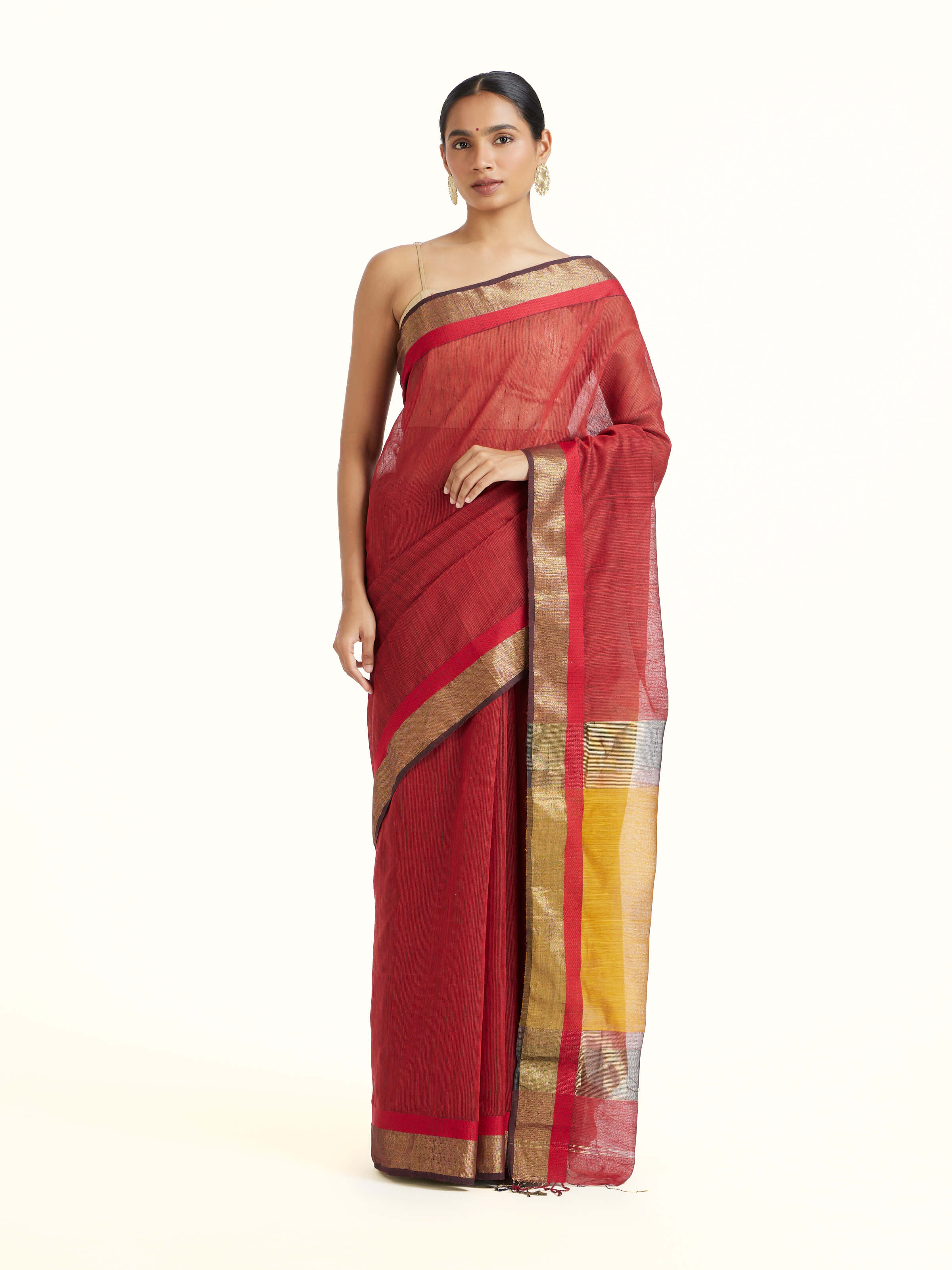 Red Cotton Silk Maheshwari Saree