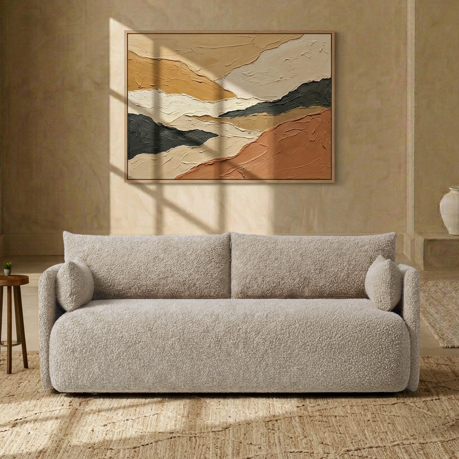 Cozychic Wood 3 Seater With Upholstery Non Storage Sofa In Beige Colour - Nestroots