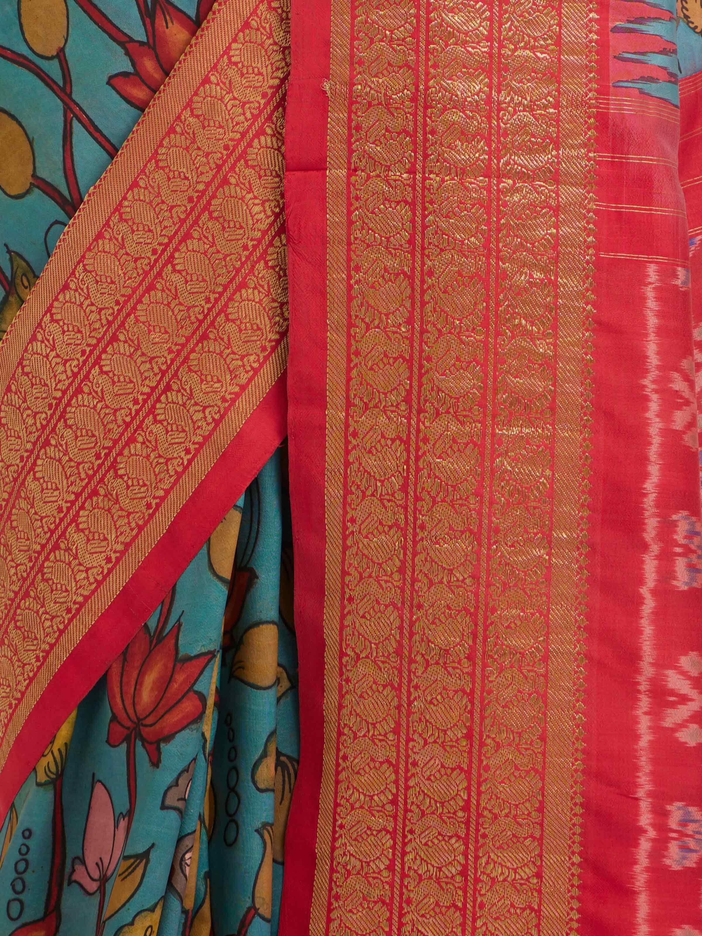 Back view of the Yellow Tussar Jamdani Handloom Saree