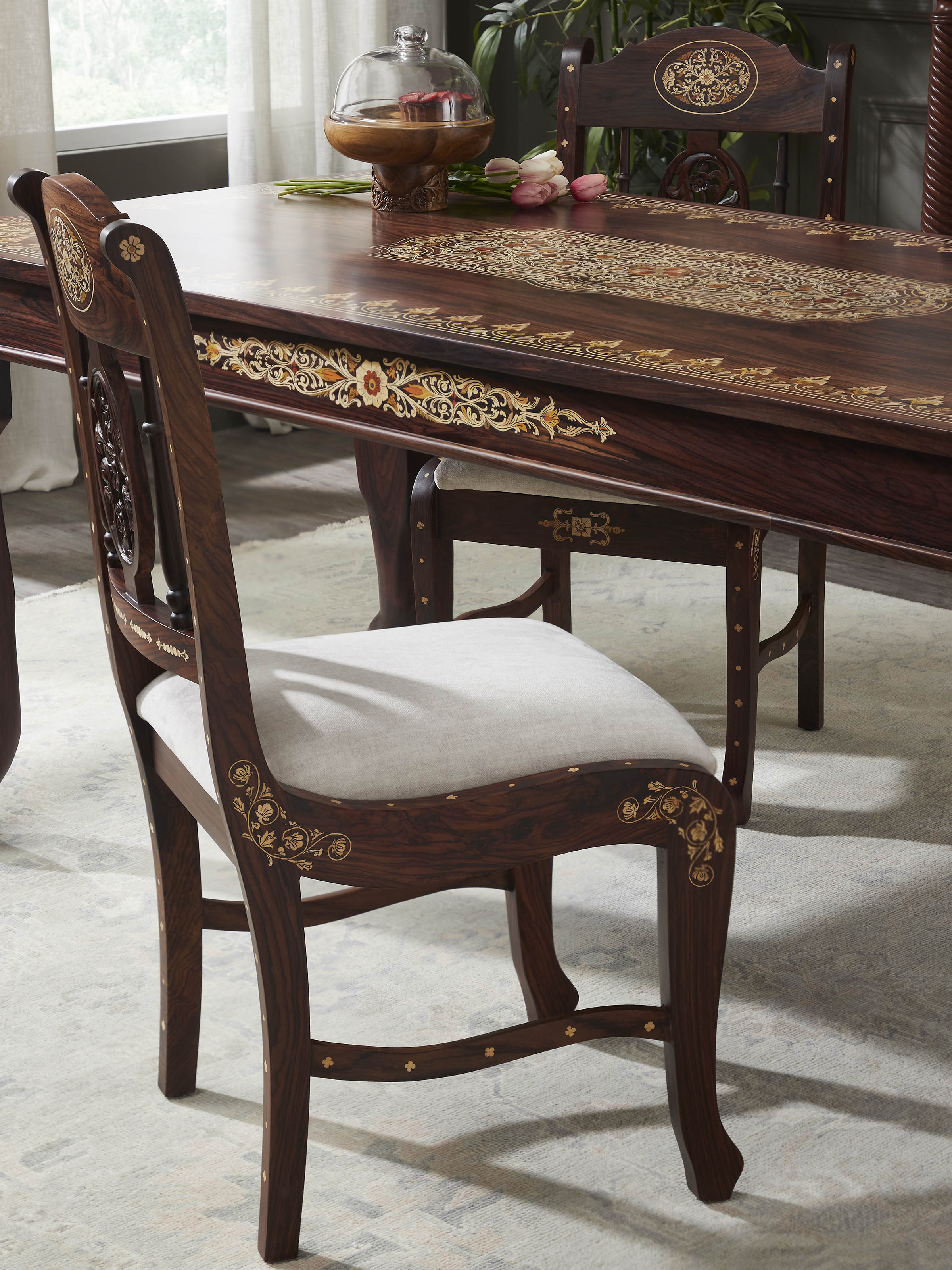 Upholstered Rosewood Inlay Dining Chair (2 Pcs)
