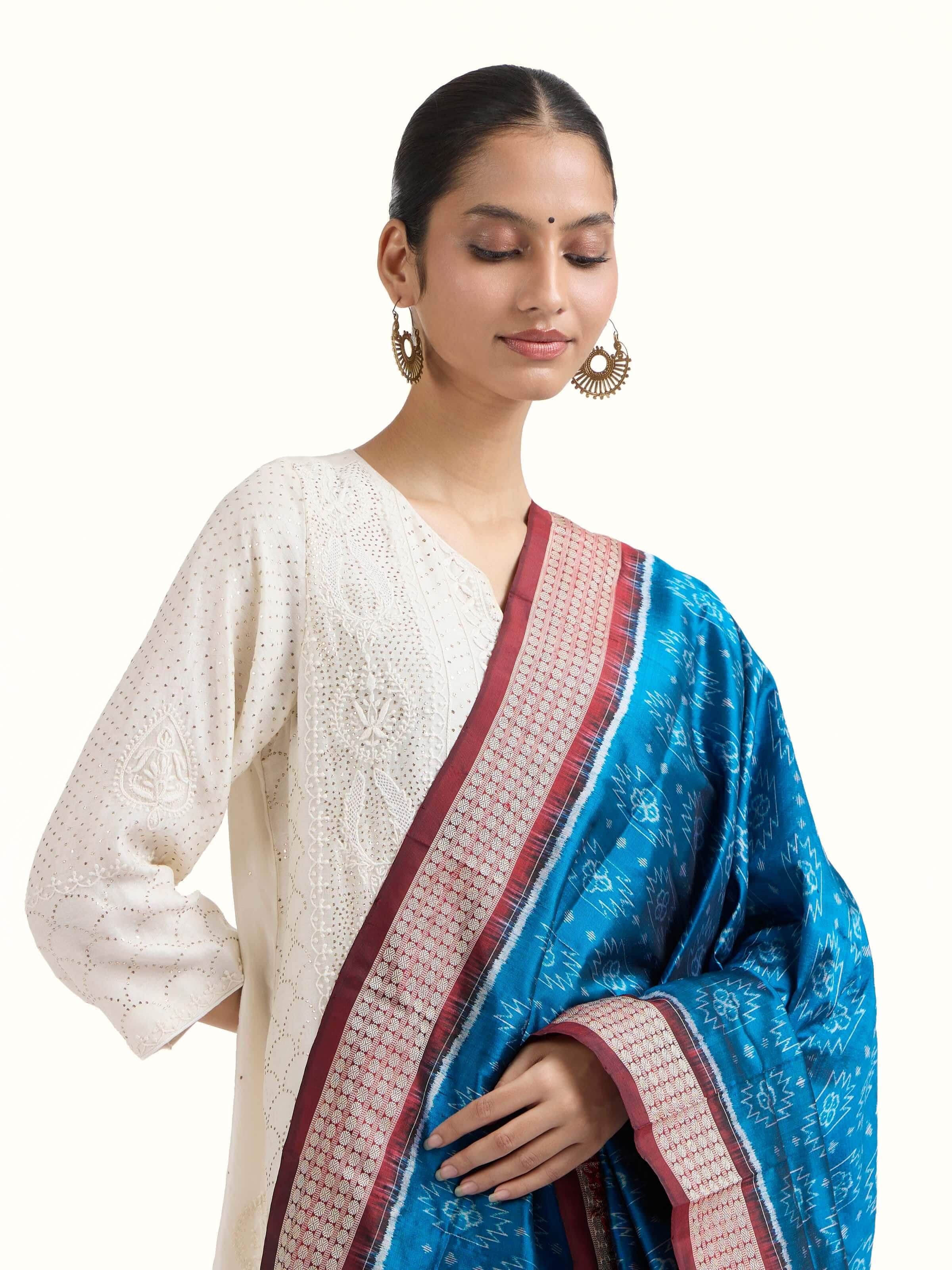 Blue Ikat Silk Handwoven Dupatta
