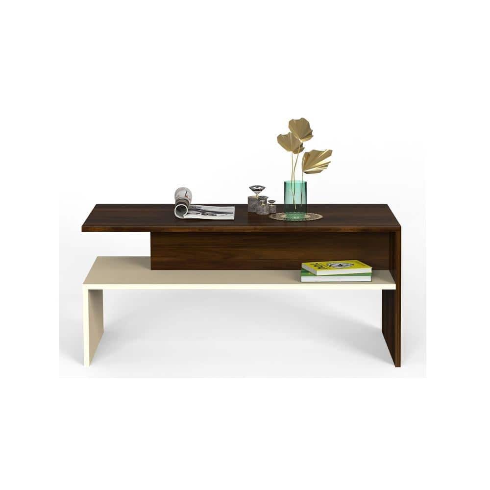 Taurley Engineered Wood Coffee Center Sofa Tea/Teapoy Console Table (Brown Maple & Beige)