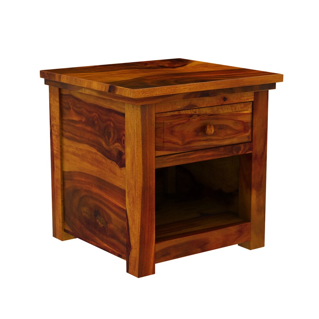 Happu Solid Wood Bedside Table in Honey Finish