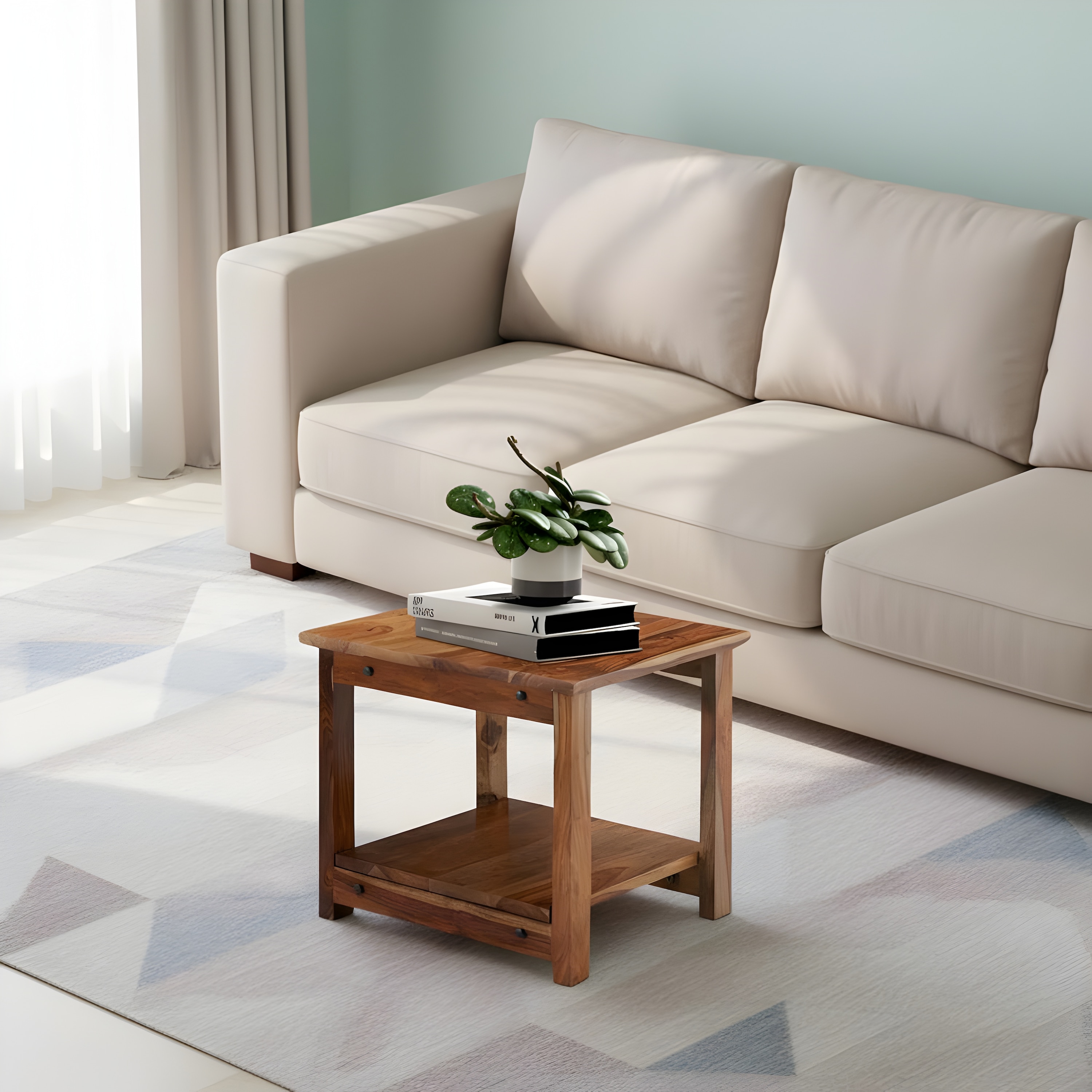 Camden Sheesham Wood Contemporary Square Coffee Table In Natural Teak Finish