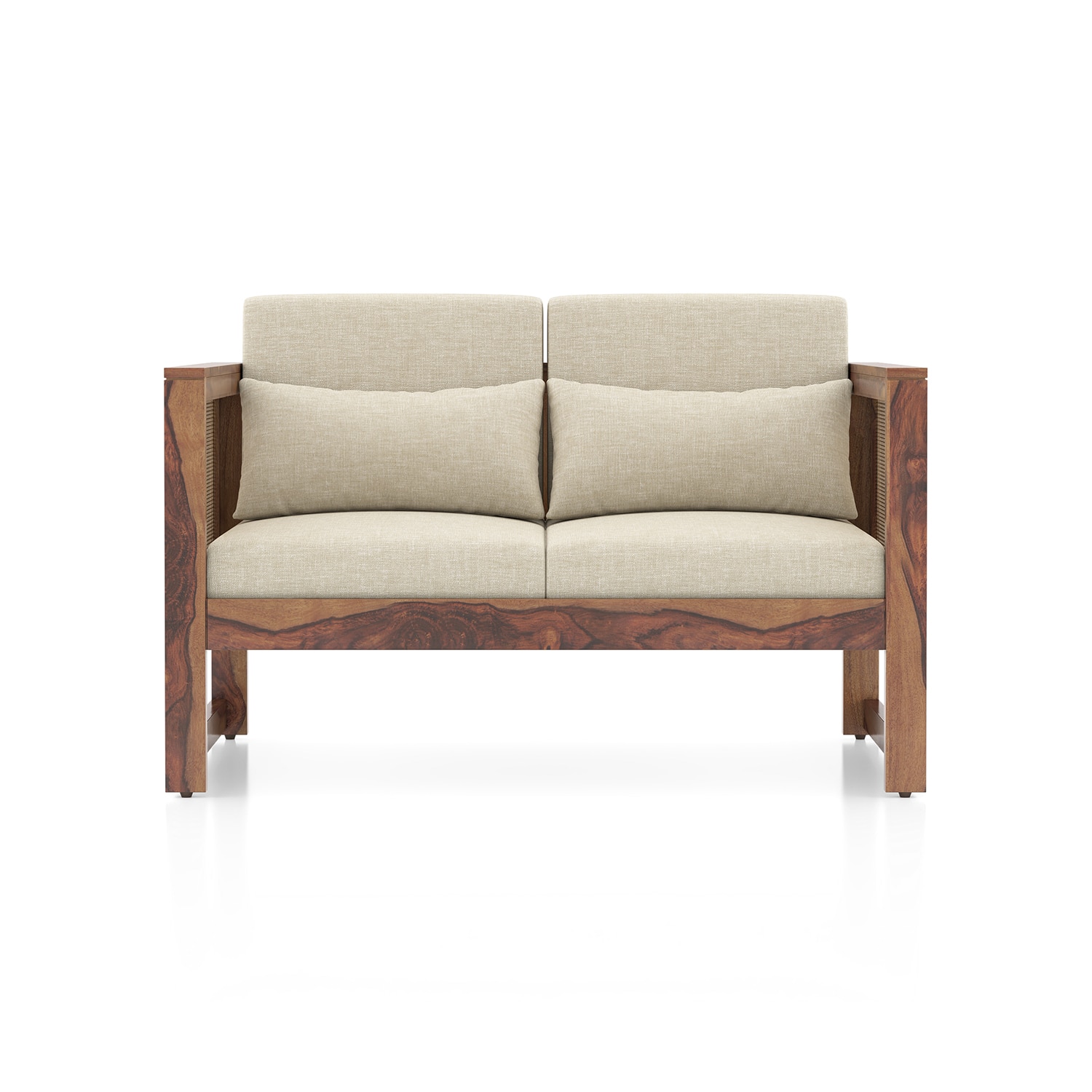 Korai Plus 2 Seater Sofa In Teak Finish & Macadamia Brown Hopsack