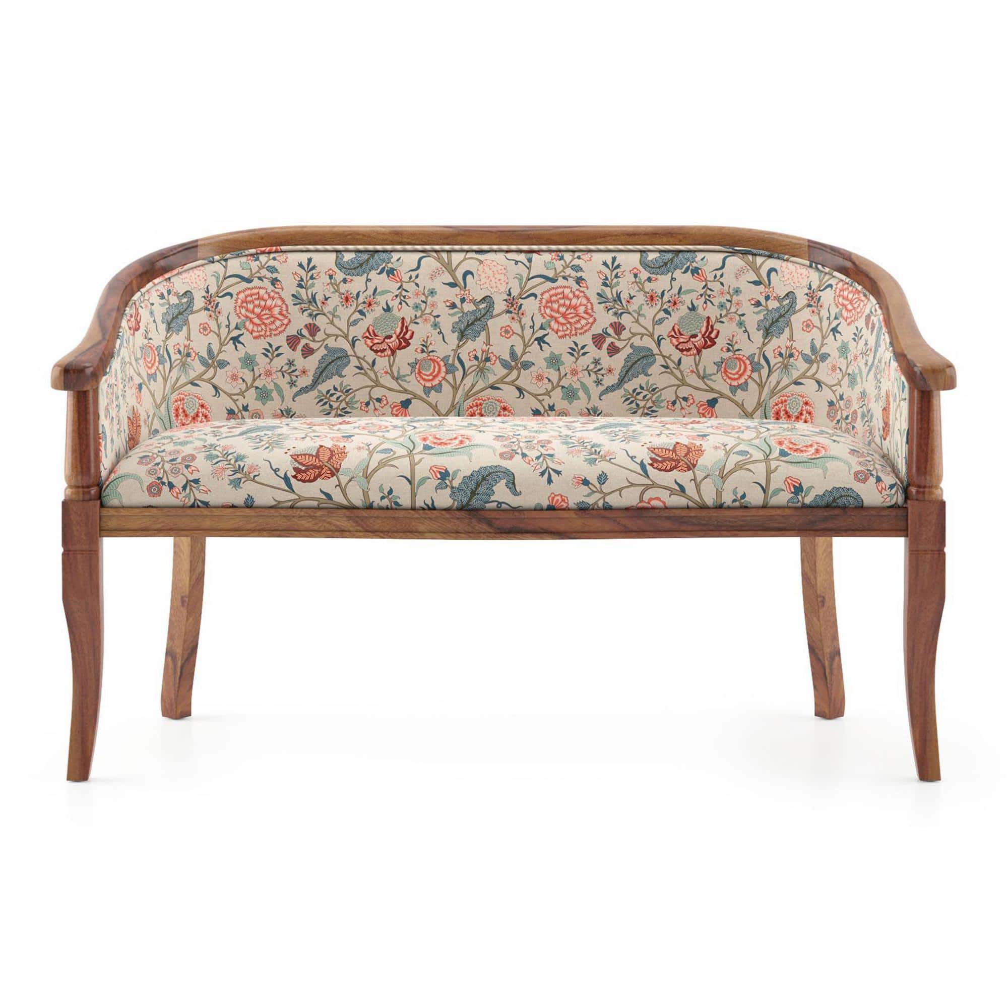 Florence Loveseat 2 Seater In Teak Finish With Calico Floral Retreat Fabric Colour