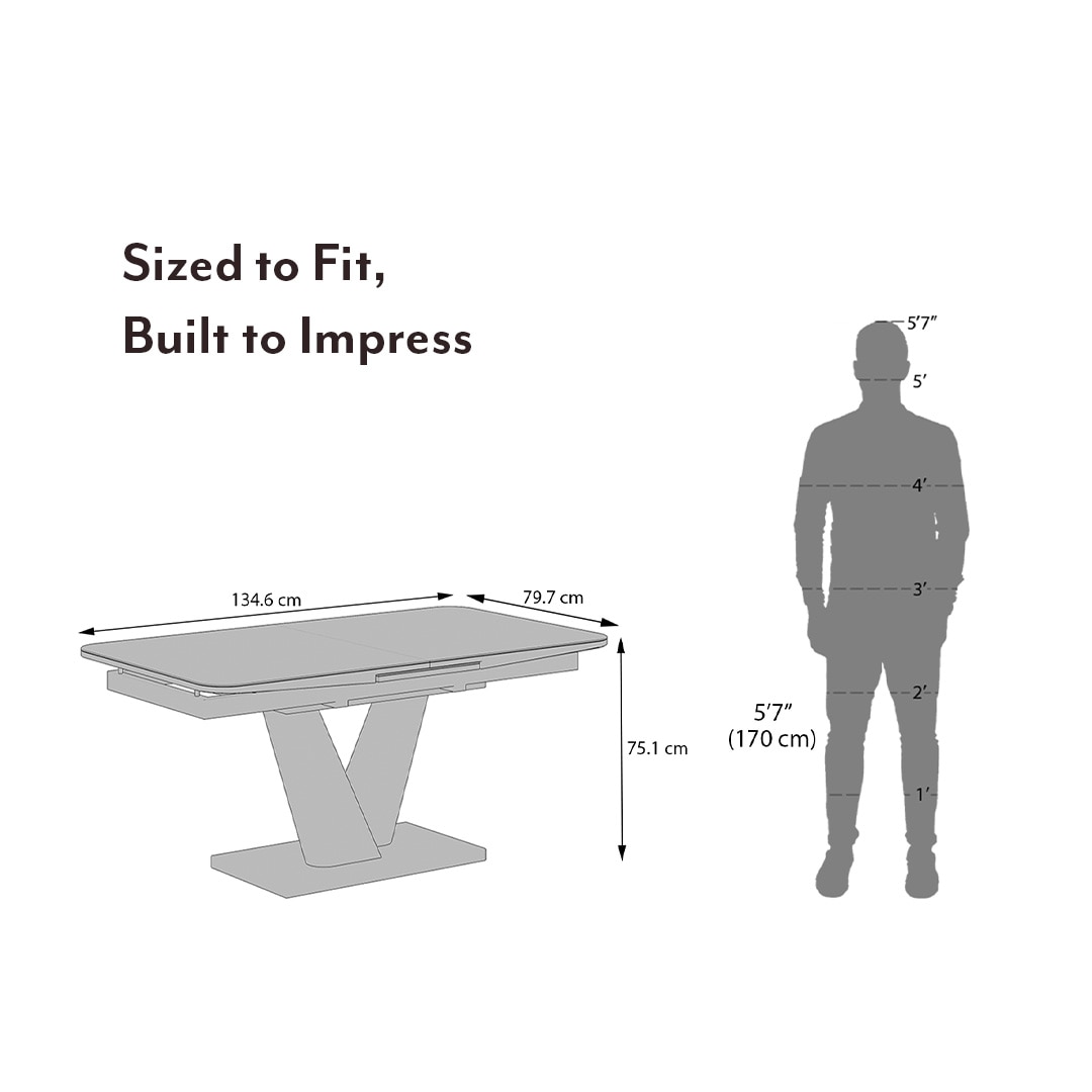 Caribu 4 To 6 Extendable Dining Table In White Marble Color With High Gloss Finish