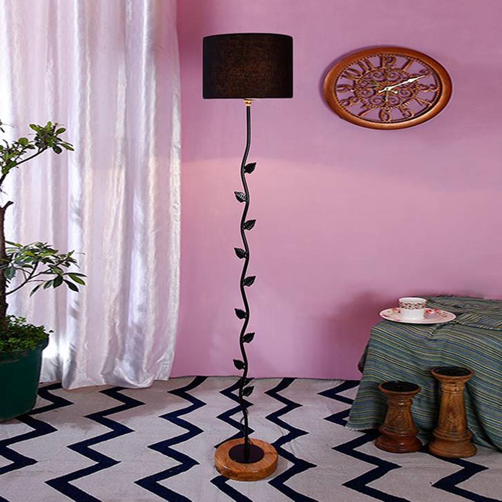 Ewan Black Cotton Shade Floor Lamp