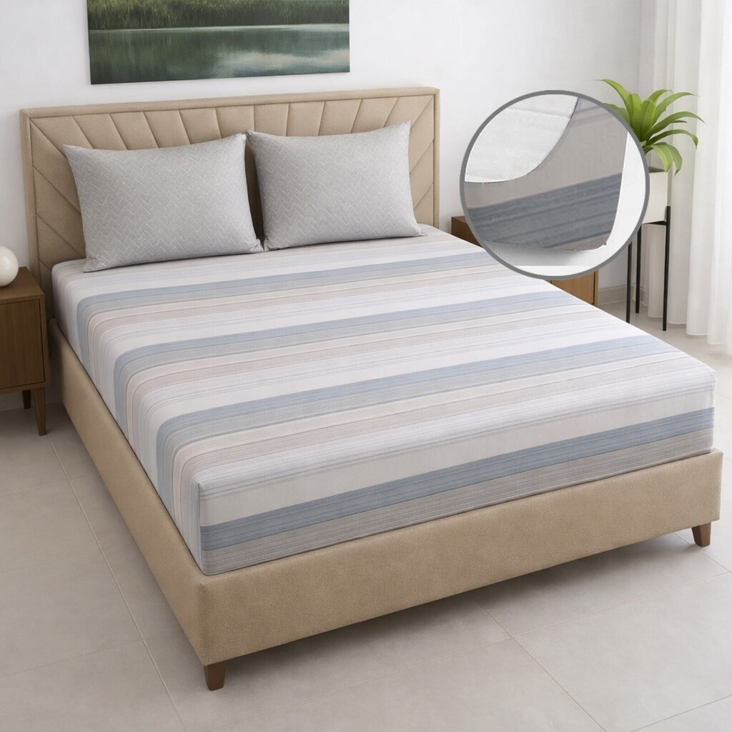 Faye Multicolor Geometric 400 TC Cotton Fitted Super King Size Bedsheet with 2 Pillow Covers – Threads