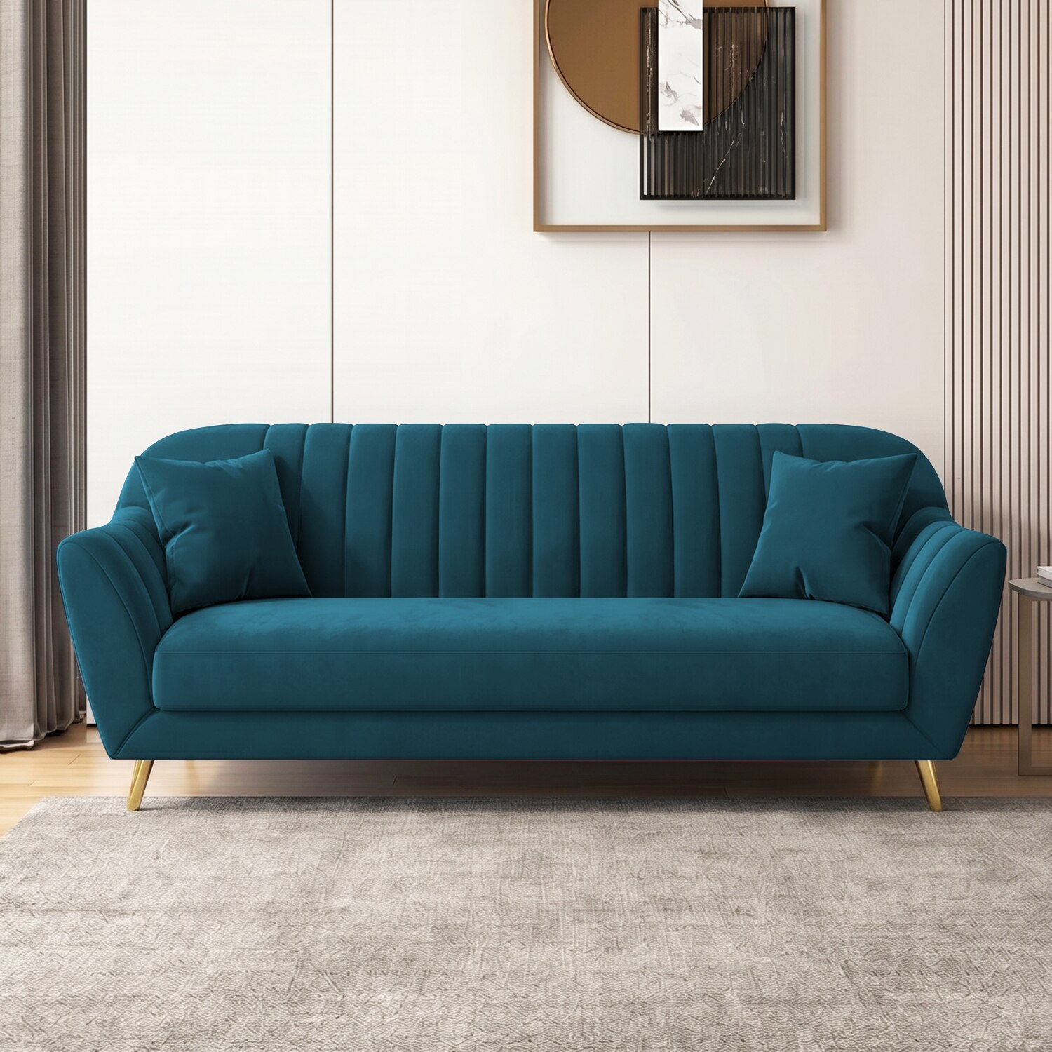 Rivo Velvet 3 Seater Sofa in T Blue Color - Home Lifestylez