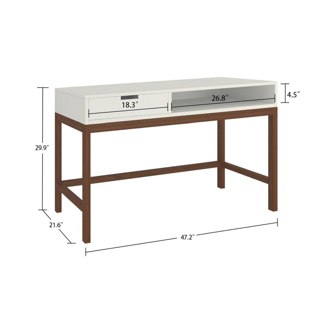 Montana Teak Wood Study Desk with Drawer and Open Shelf in Ivory Coffee Walnut Colour