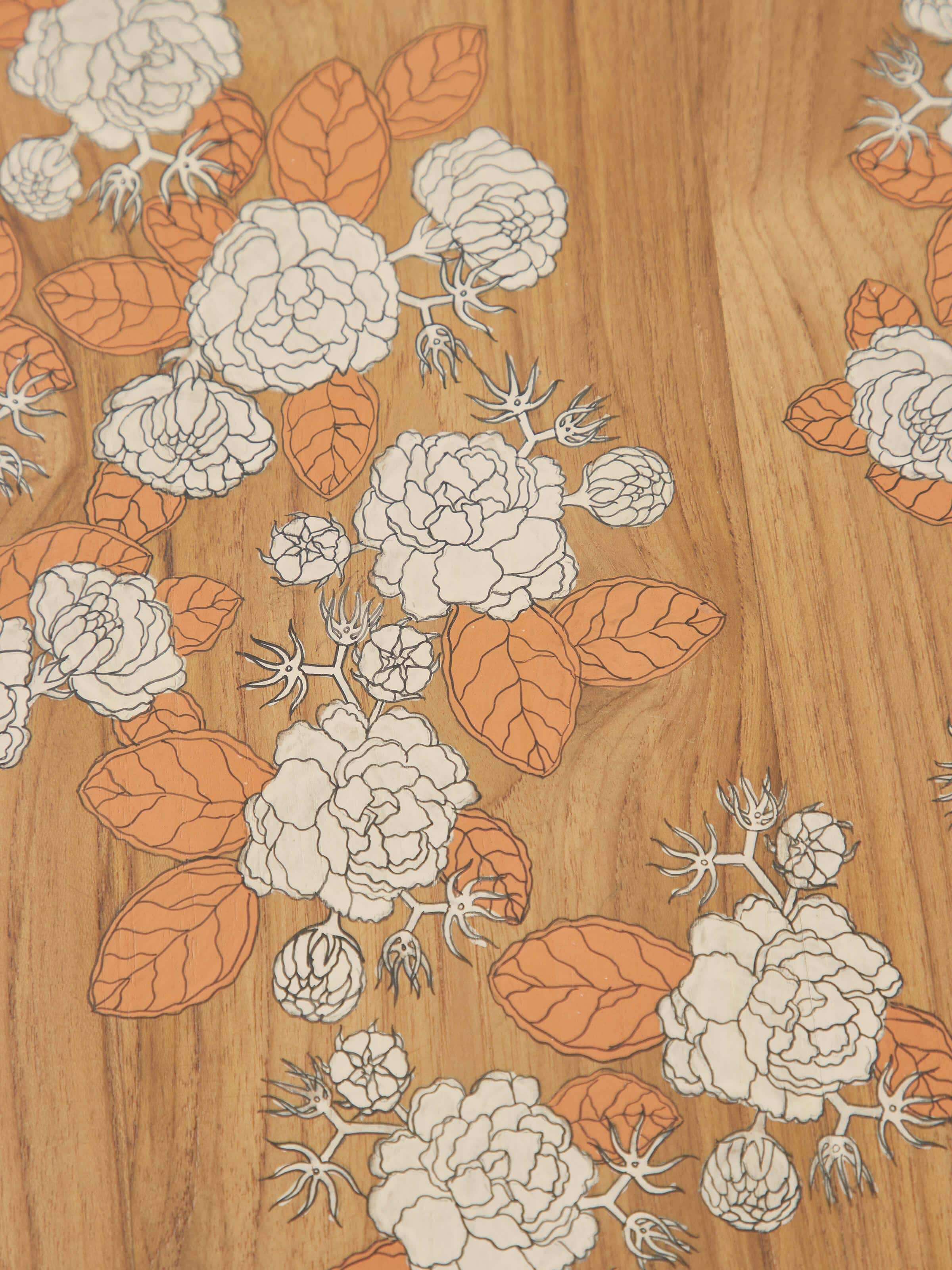 Close-up view of Teak Wood Pattachitra Round Side Table focusing on the Pattachitra painting