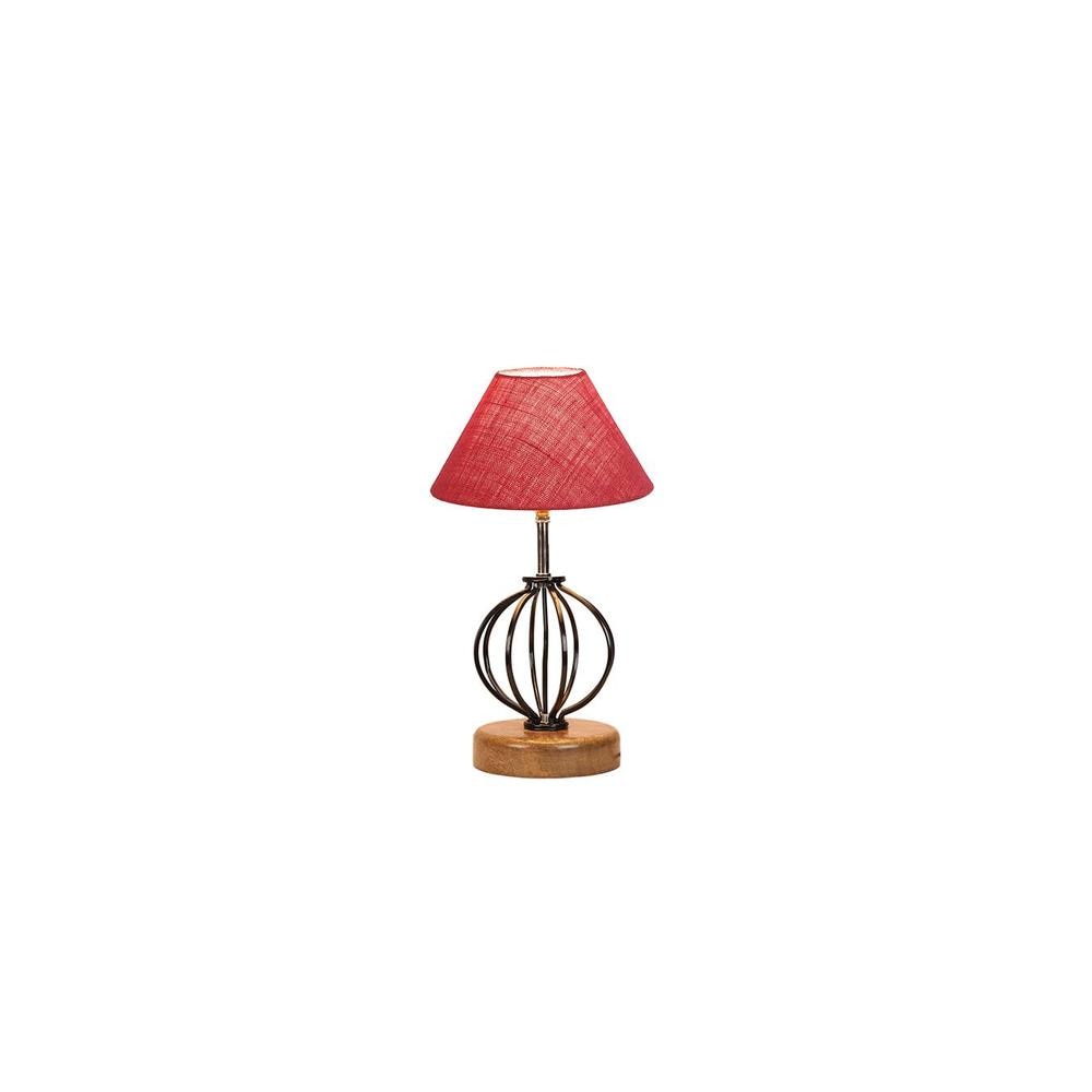 Oaklynn Pink Jute Table lamp with Wood & Iron Base