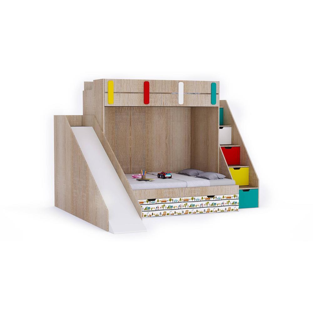 Sleep Nâ€™ Slide Bunk Bed with Slide and Storage in Oak Colour BKBB028