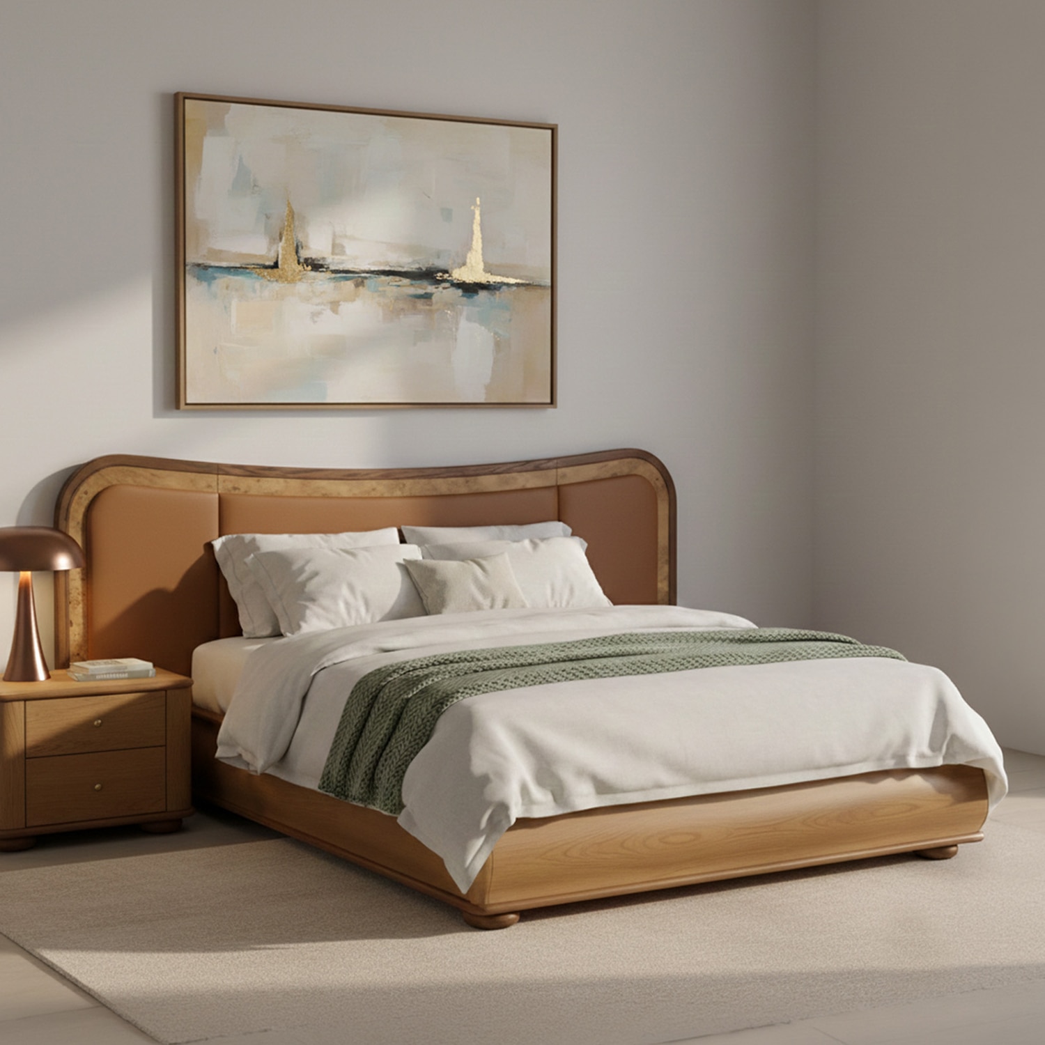 Elowen Softline King Size Bed in velvet With Oak wood Frame & Hydraulic Storage - Nestroots
