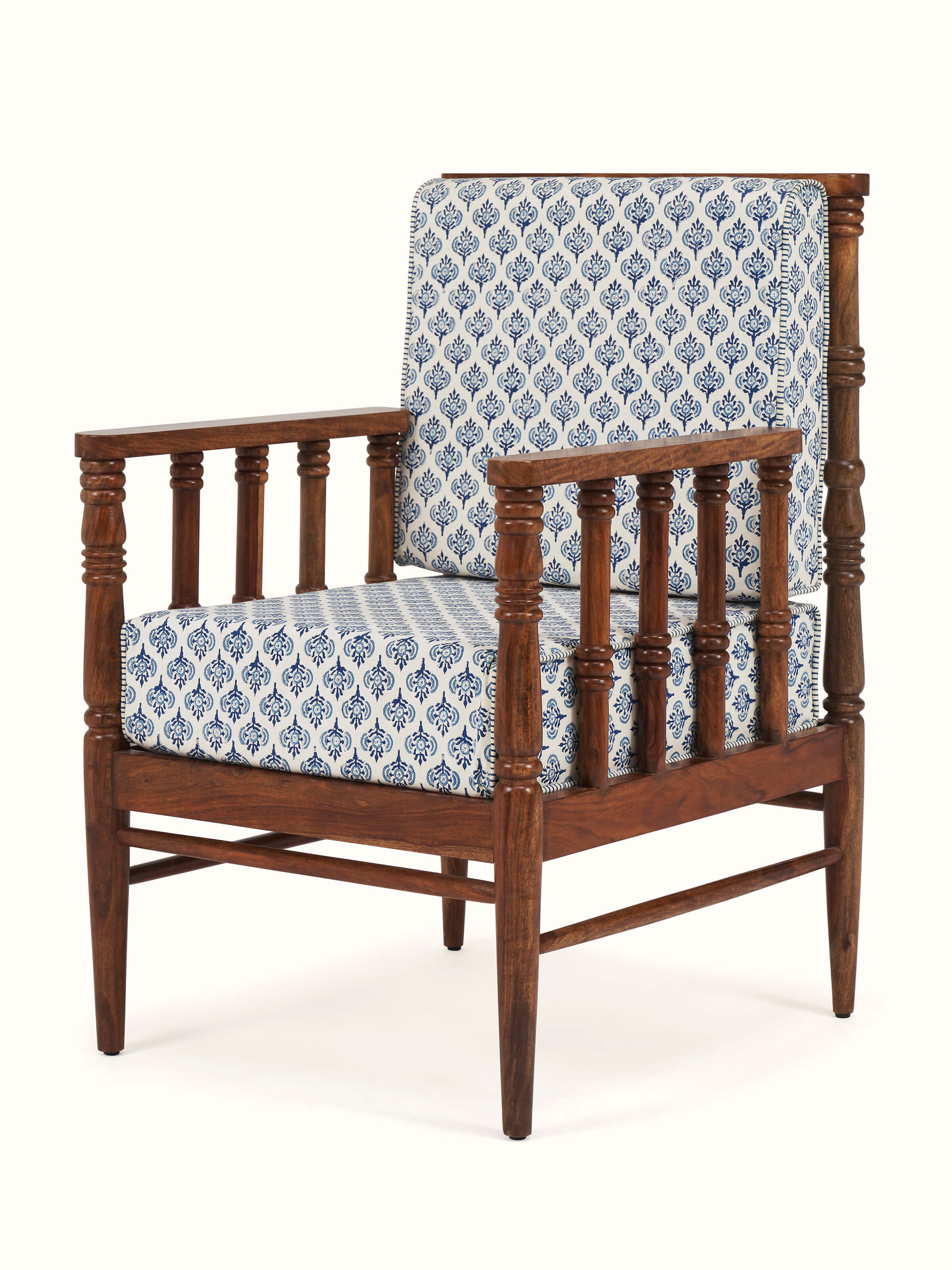 Upholstered Sheesham Wood Arm Chair