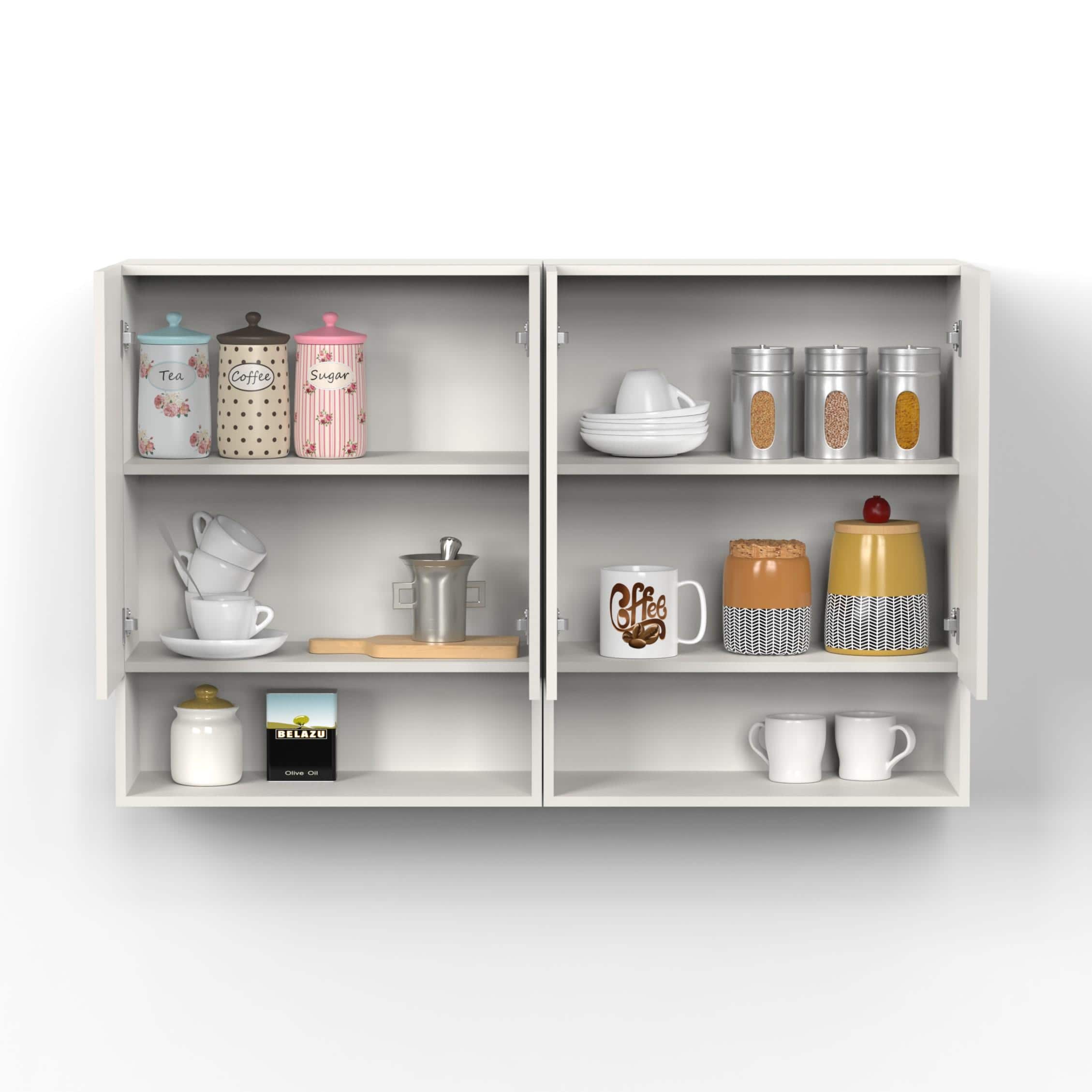 Opryt Engineered Wood Wall Mounted with Shelf Two Kitchen Cabinet Rack In White Finish