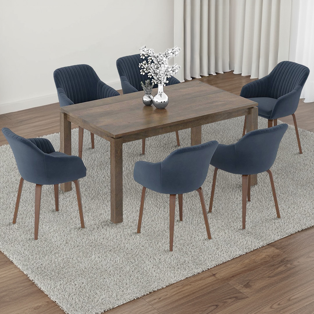 Atlas Solid Wood 6 Seater Compact Dining Table With 6 Rochelle Lounge Chair