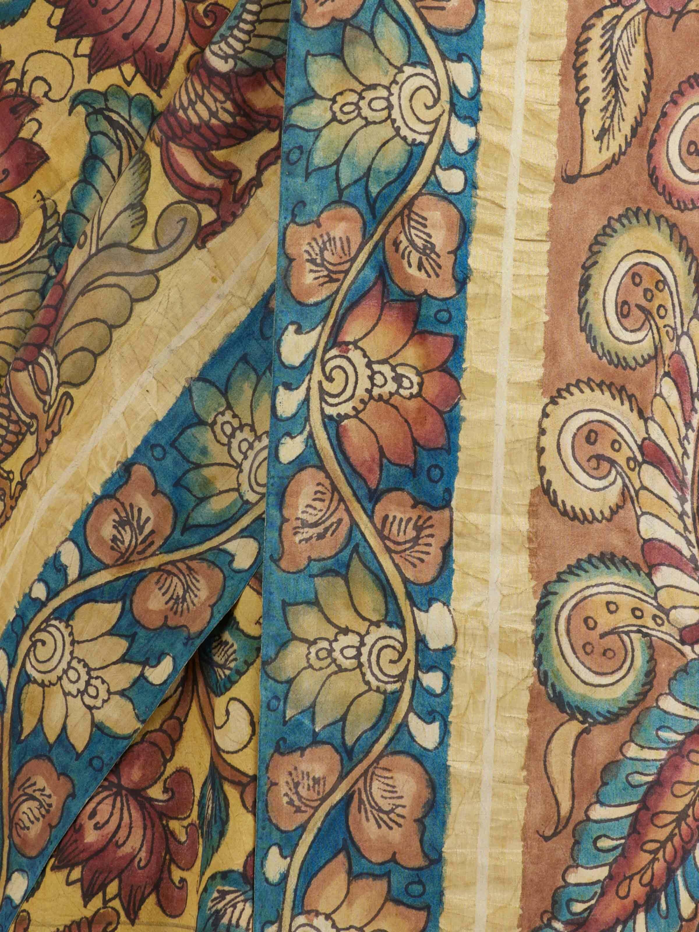 Multicolor Silk Kalamkari Handpainted Saree