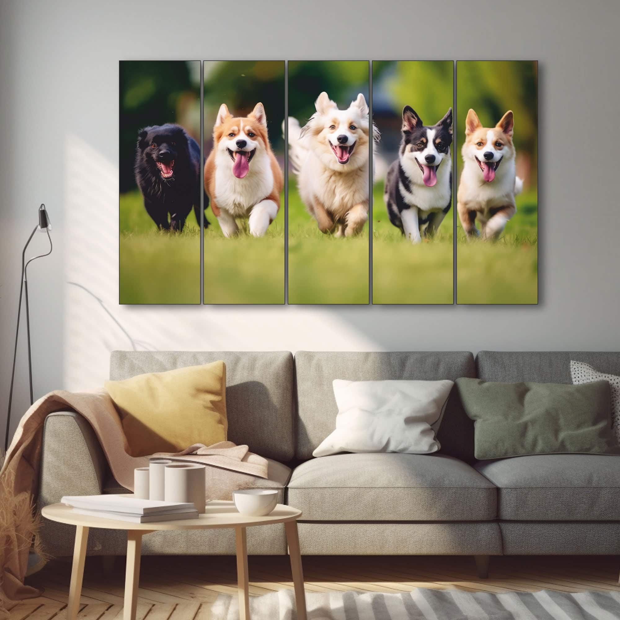 The Castle Decor 5 Running Dogs Wall Art Set of 5 Digital Painting 27x48 Inch - The Castle Decor