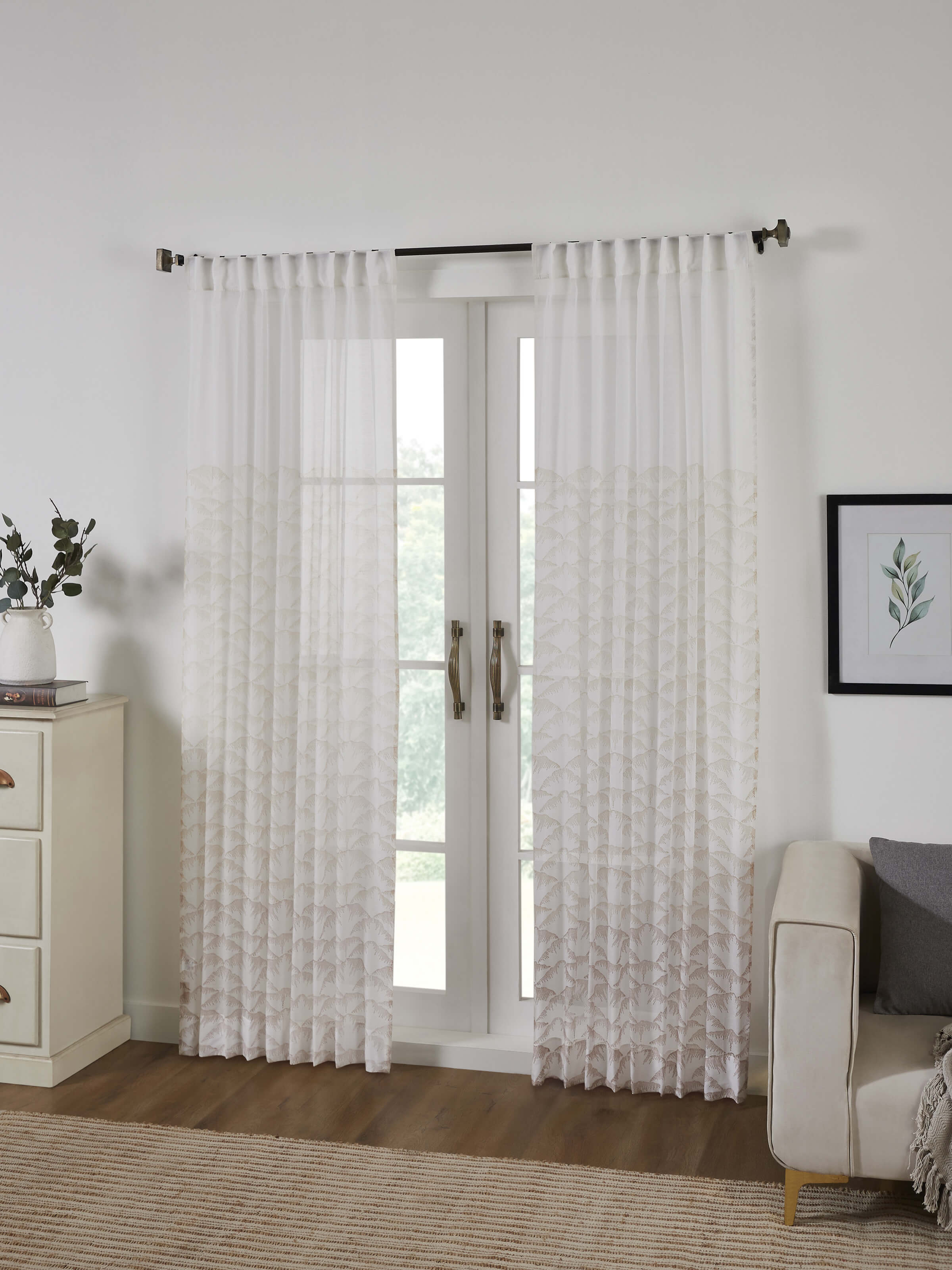 Parvat Beige Ombre Cotton Silk Sanganeri Hand Block Printed Curtain (7 Ft)