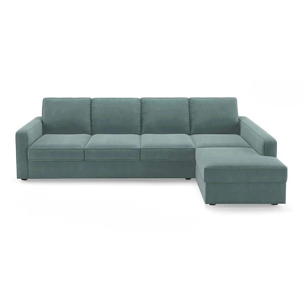 Apollo Compact Sofa (Colour : Dusty Turquoise Velvet, Cushion : Hard, Back Type : Regular, Seating Capacity : Right Aligned 3 Seater + Right Aligned Chaise + Ottoman)
