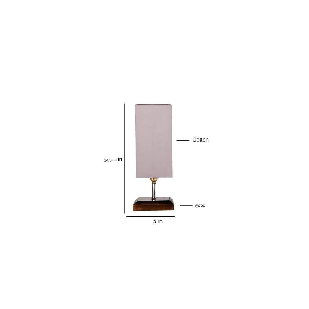 Eloise Grey cotton table lamp with Square Brown Wood Base