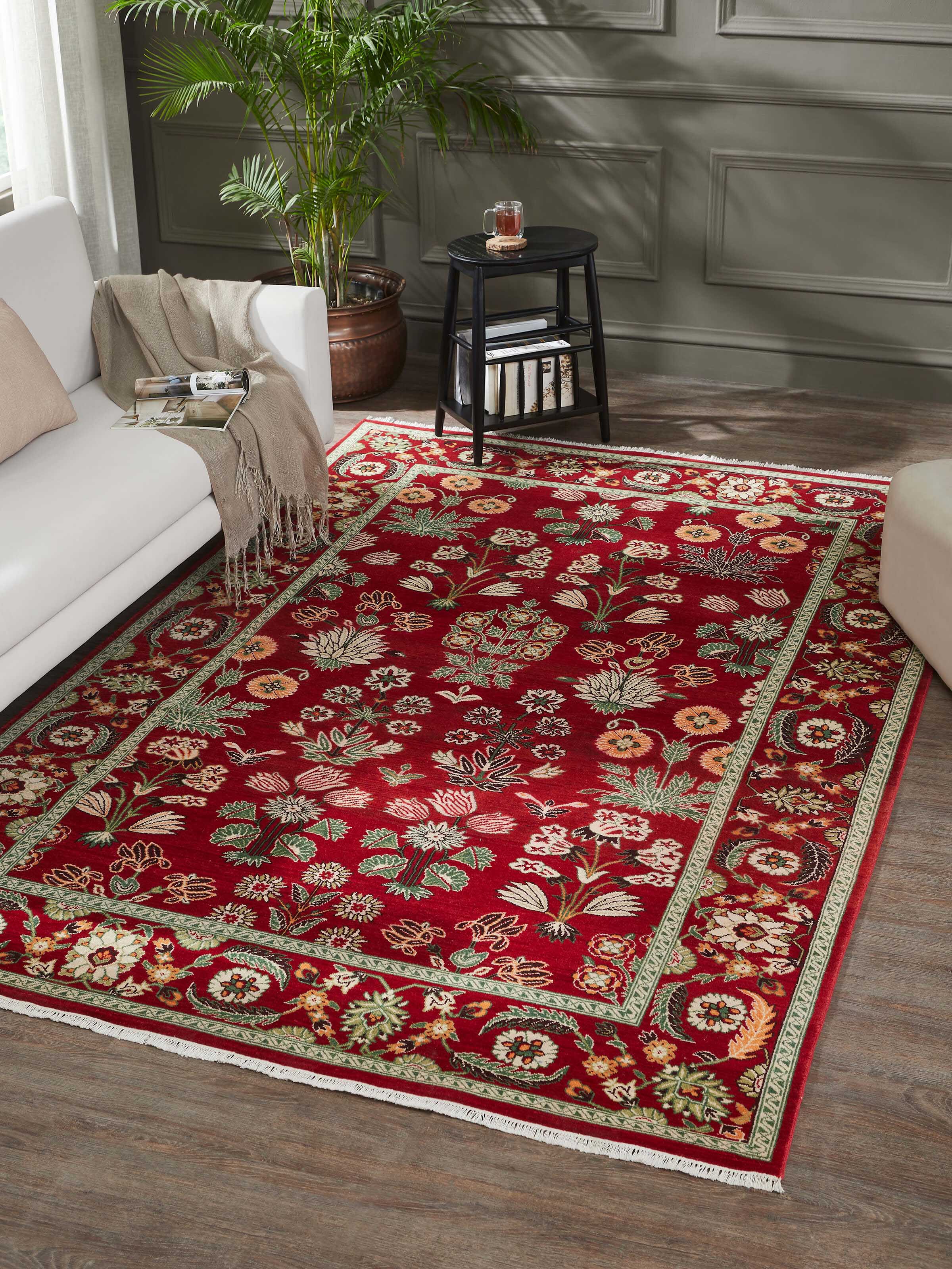 Traditional Persian Red Agra Wool Hand-Knotted Carpet