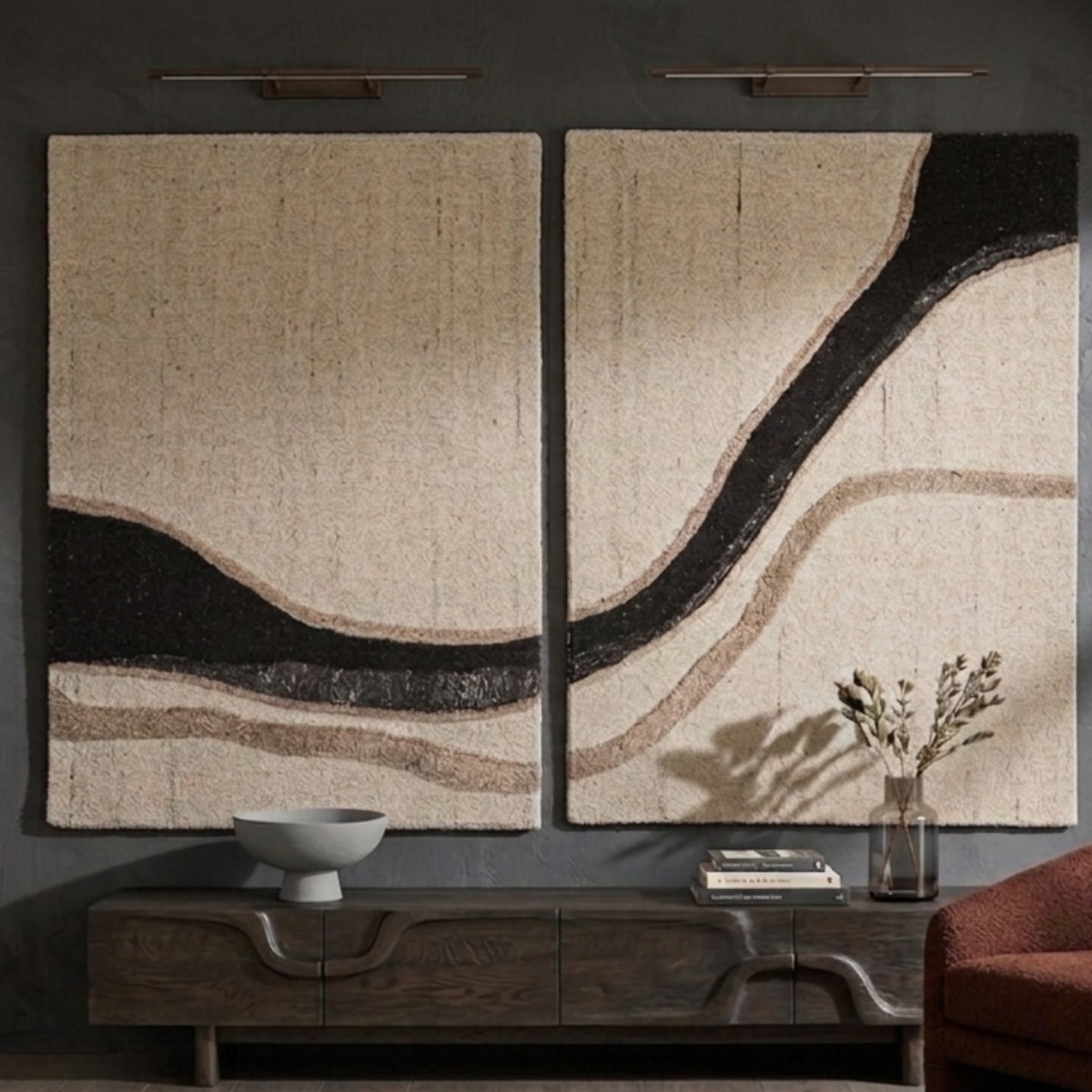 Abstract Neutral Natural Wool Wall Art 2 Panel Set 7 x 5 Feet - NEU LOOMS