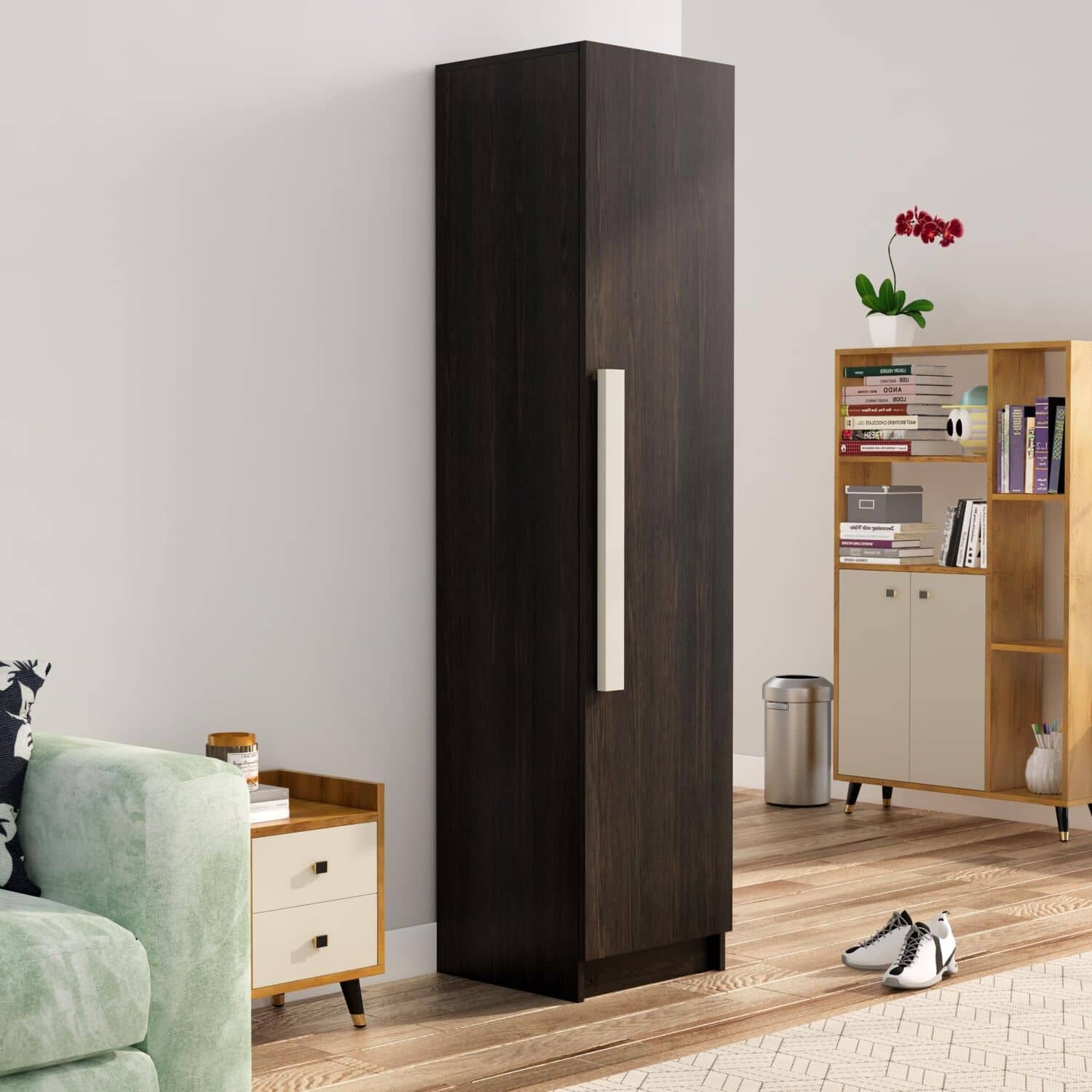 Hexa Red Wooden 1 Door Wardrobe with Huge Storage Space in Flower Wenge Colour - HexaRed