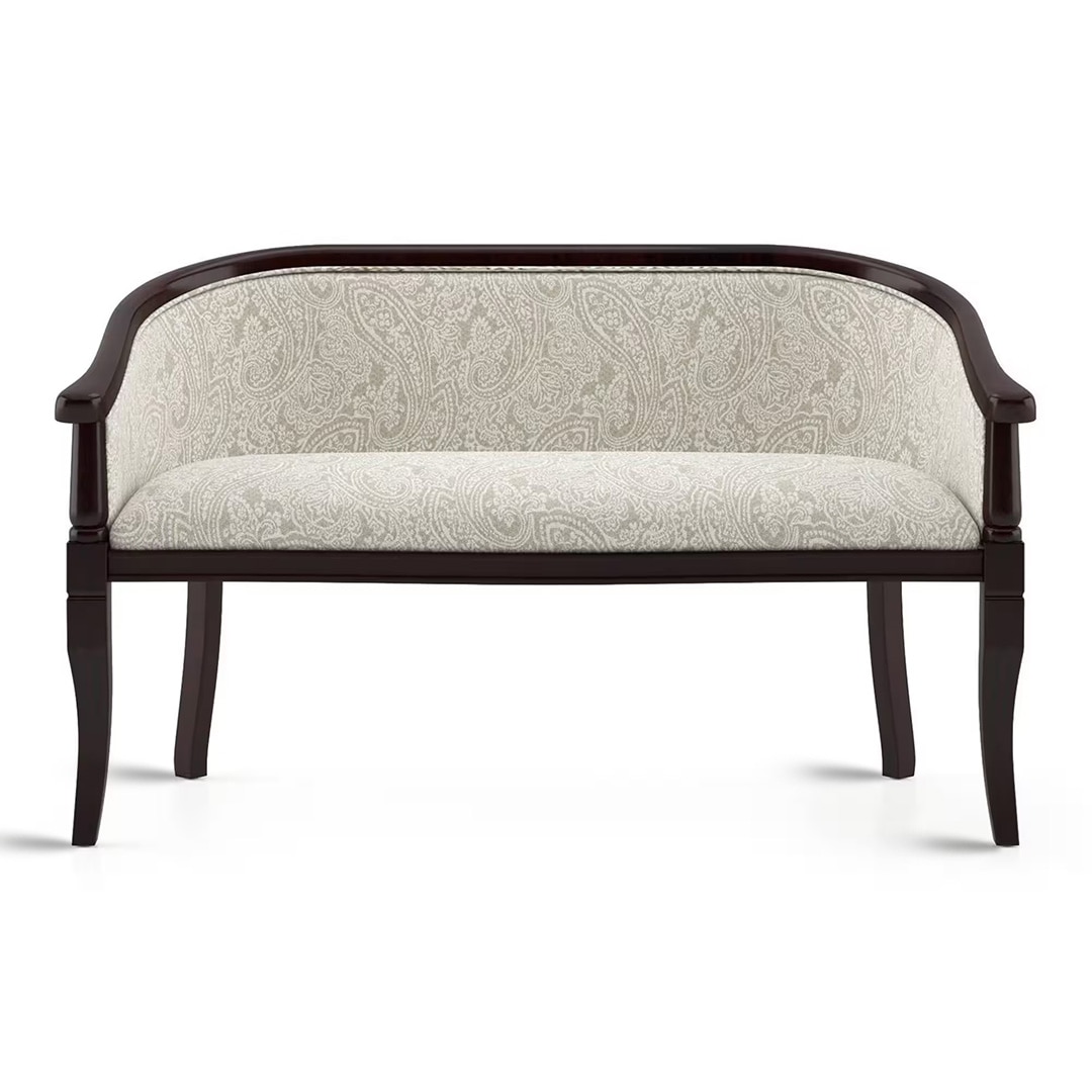 Florence Loveseat 2 Seater In Mahogany Finish With Monochrome Paisley Fabric Colour