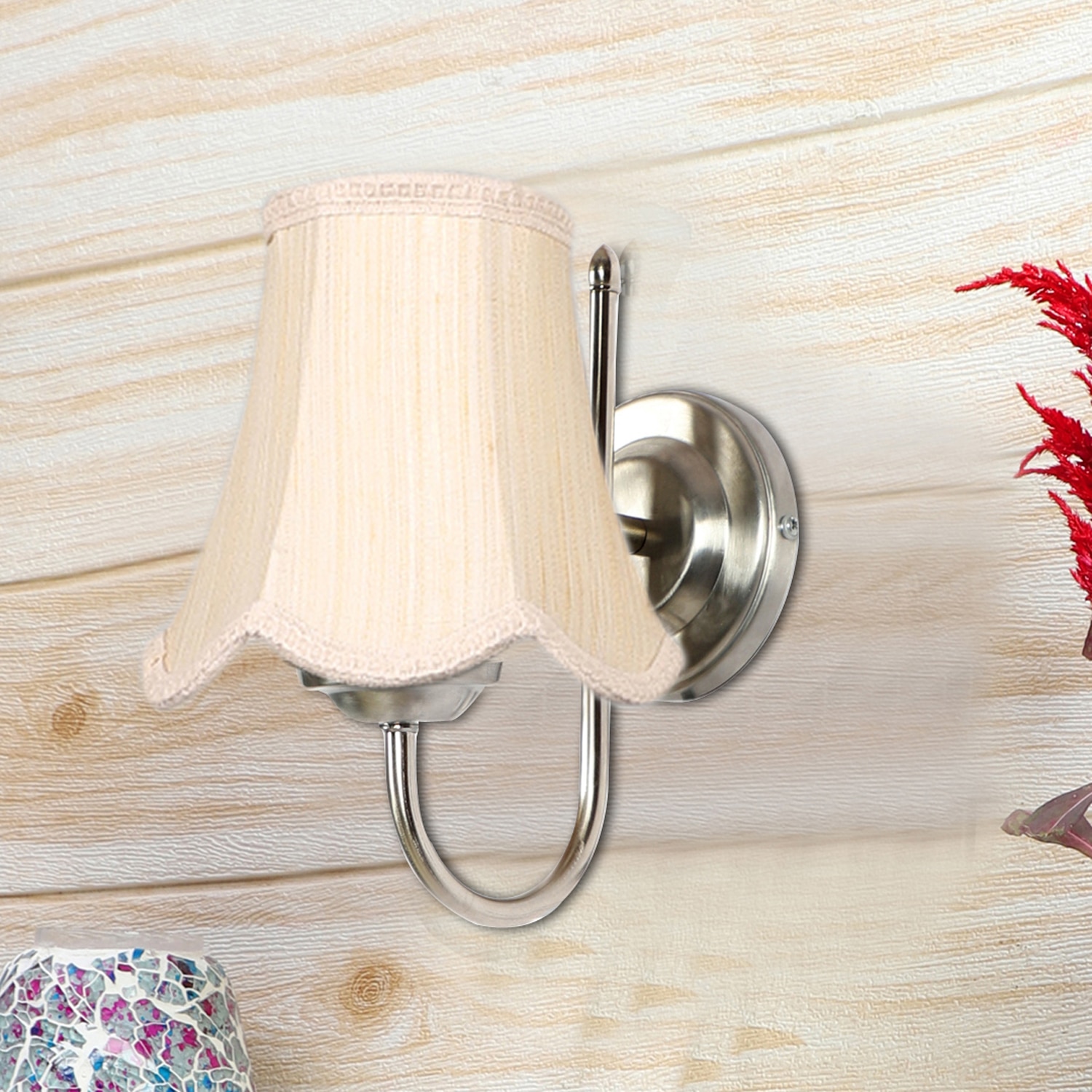 Devansh Steel Wall Mounted Lamp With Off-White Cotton Shade - Devansh